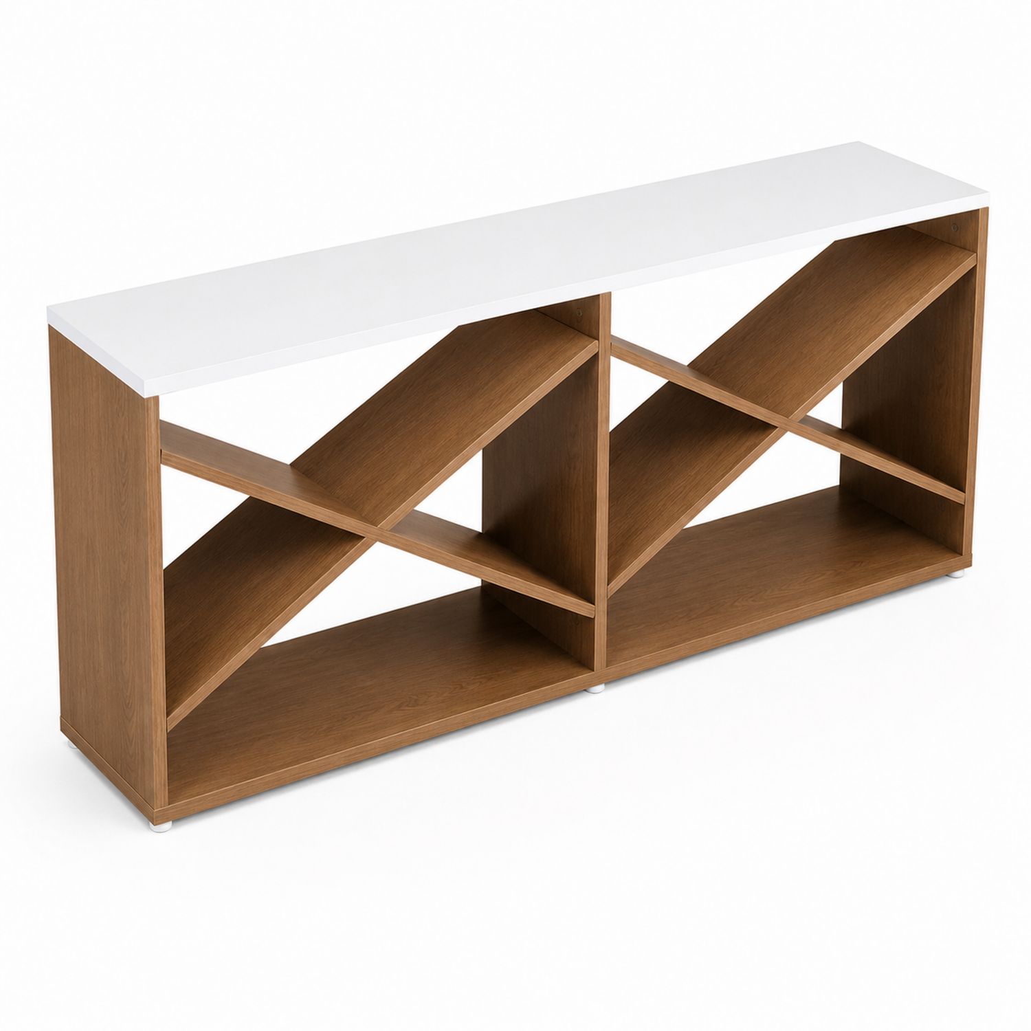 Console en bois avec étagères croisées 120x30x75 cm Blanc/Chêne-Zenloftch