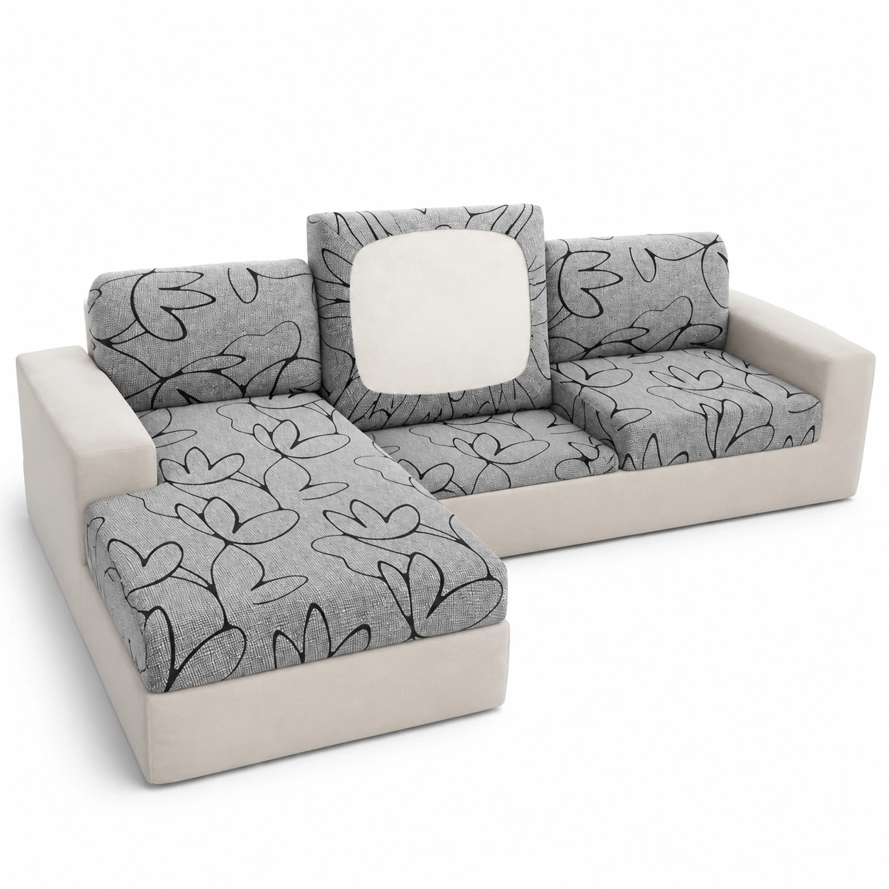 Funda para sofa chaise longue con estampado gris-VirestoLiving