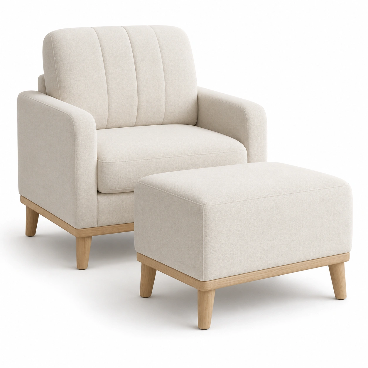 Conjunto de sillon individual y reposapies color marfil-VirestoLiving