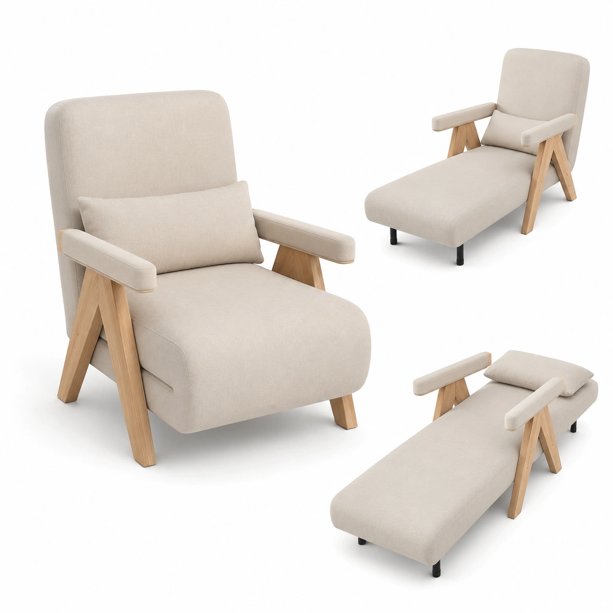 Conjunto reclinable convertible color beige-VirestoLiving