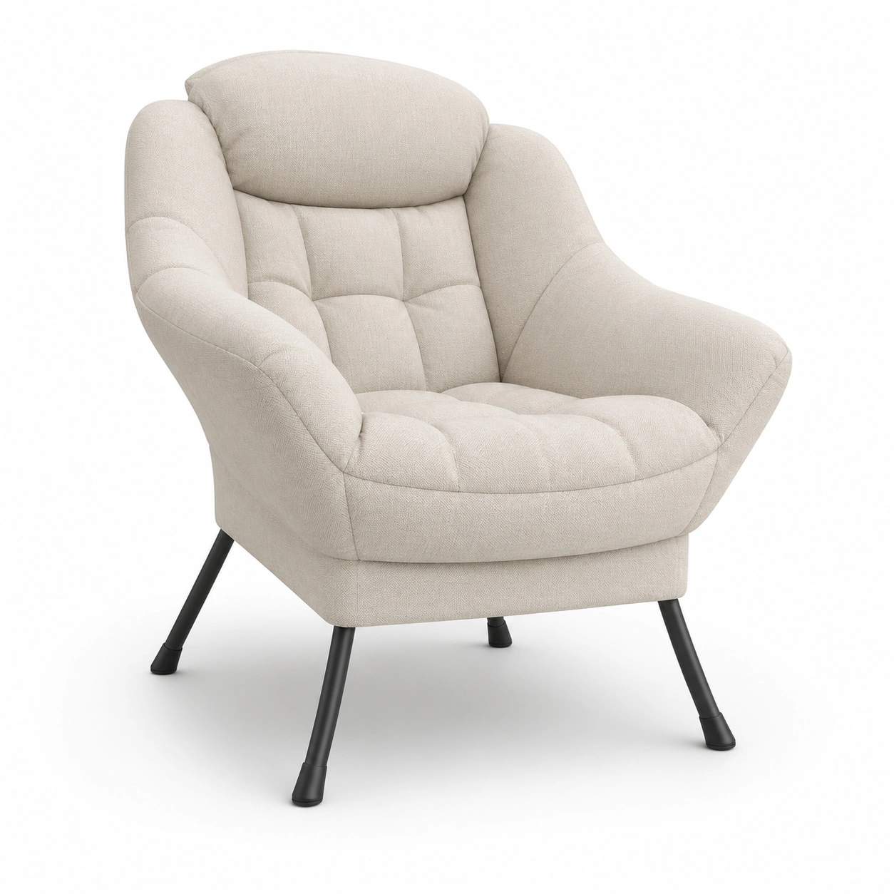 Silla individual con cojin grueso color beige-VirestoLiving