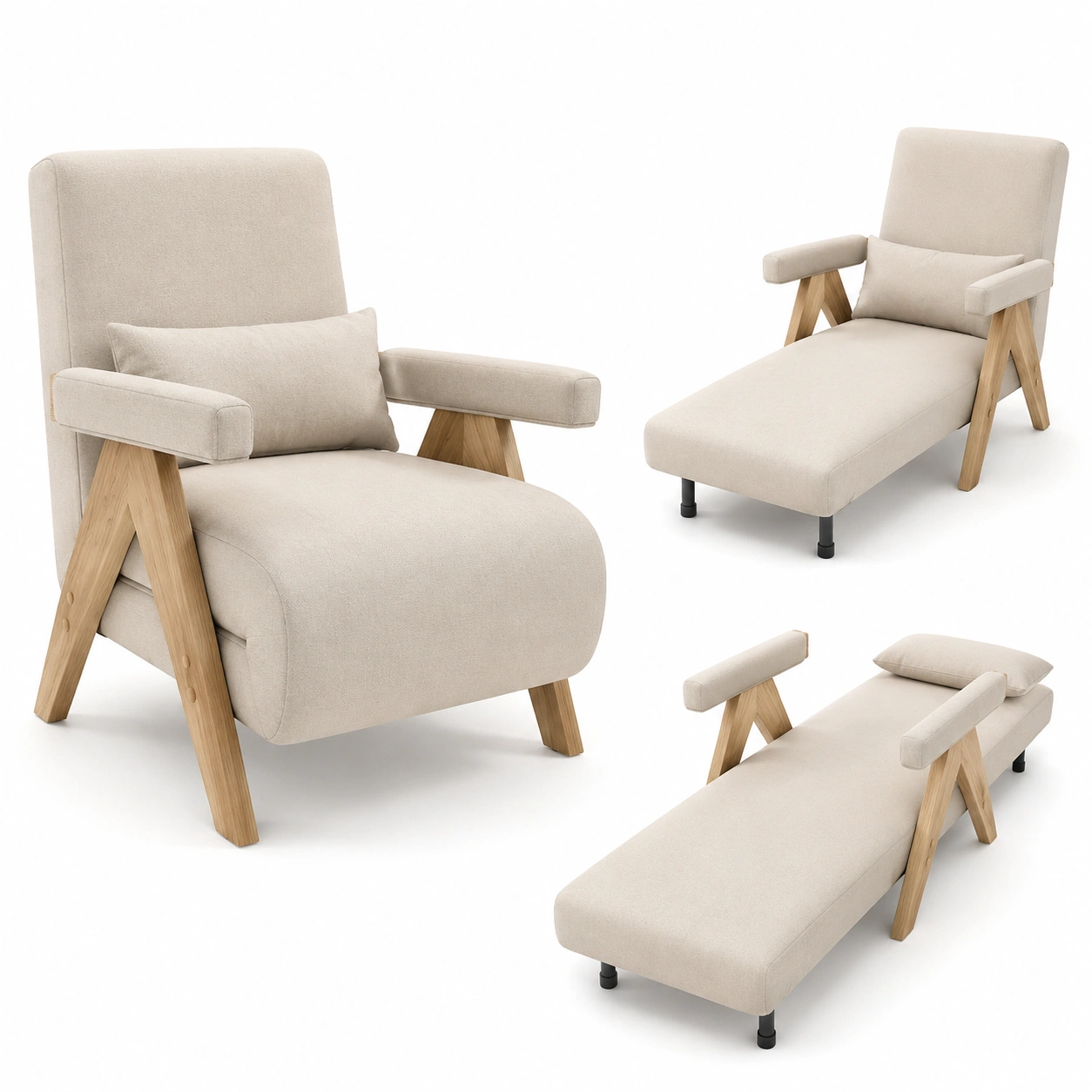 Sillon cama plegable color marfil-VirestoLiving