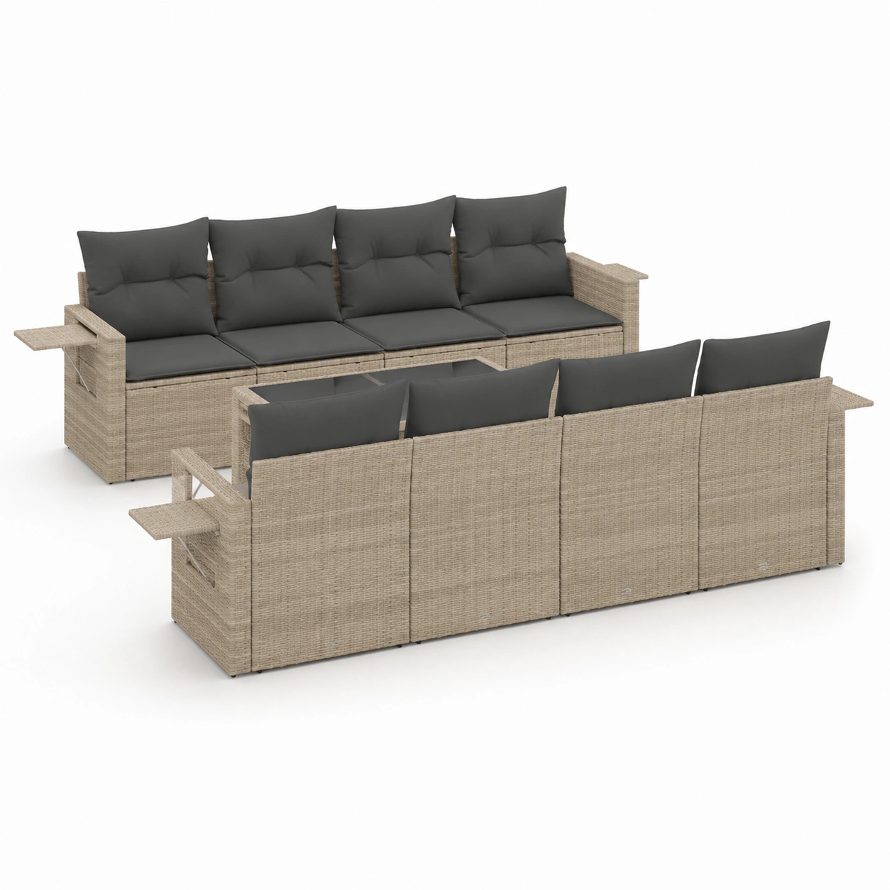 Conjunto de banco doble cara de ratan con mesa de centro-VirestoLiving