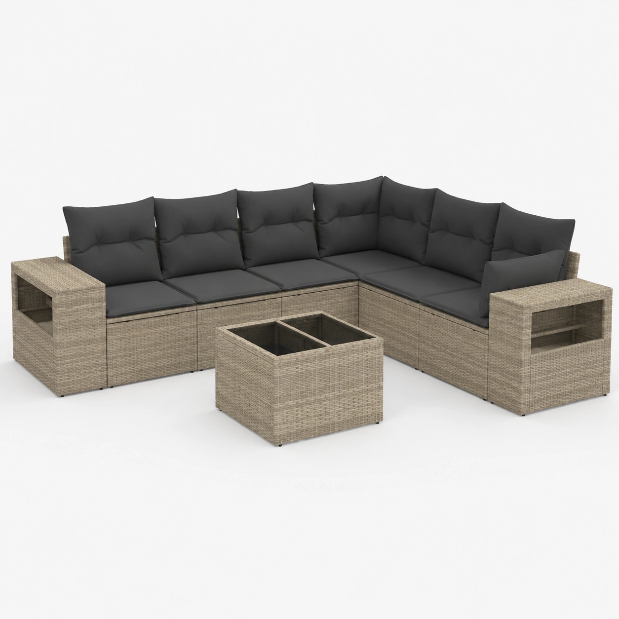 Conjunto de sofa esquinero de ratan con almacenaje y mesa de centro-VirestoLiving