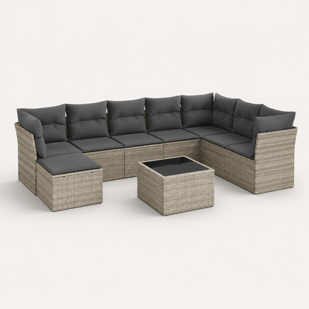 Conjunto de sofa esquinero de ratan con mesa de centro de vidrio-VirestoLiving