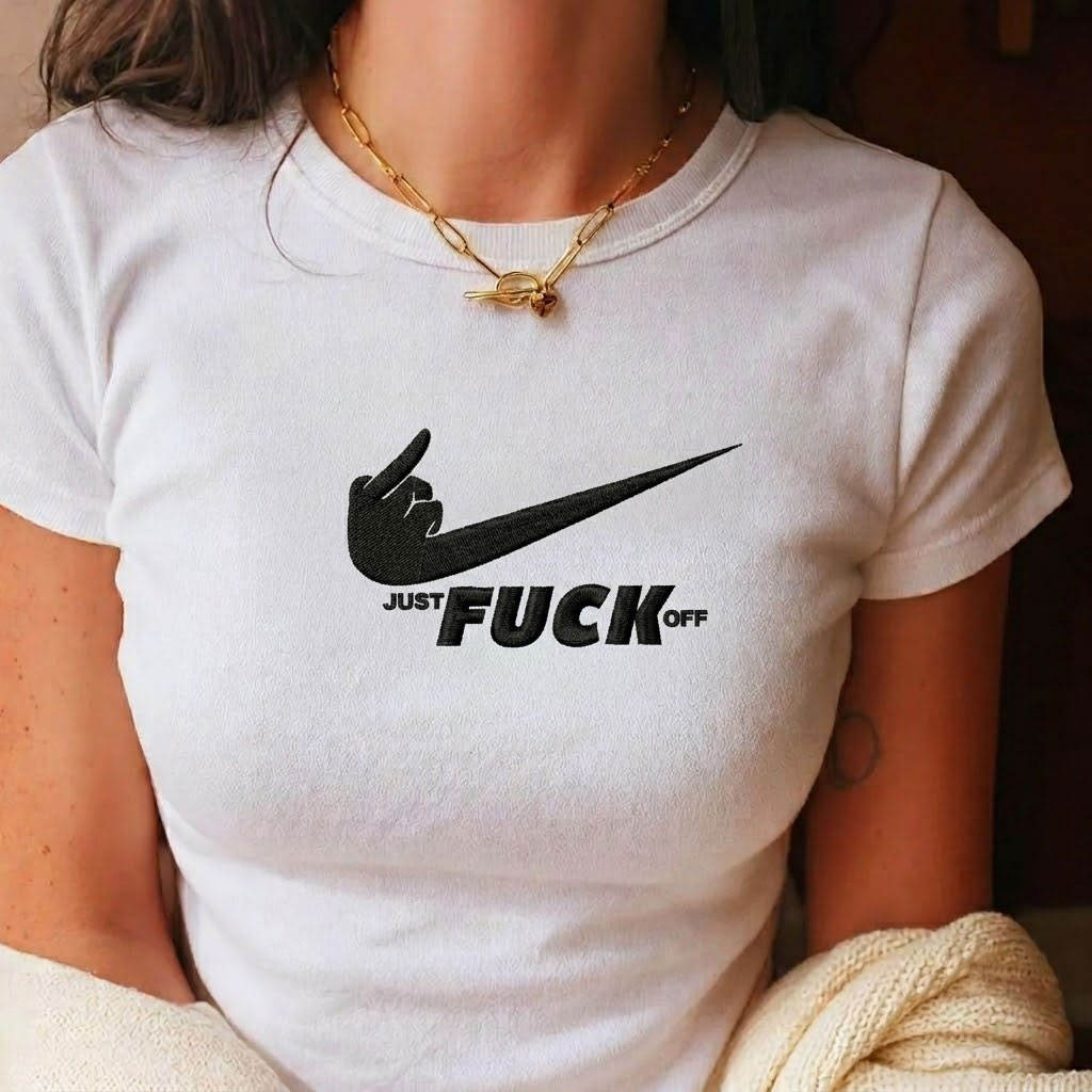 JUST F IT Embroidered Baby Tee, Y2K Tee Shirt
