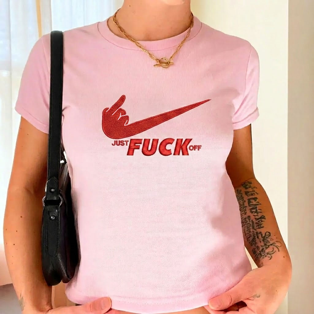 JUST F IT Embroidered Baby Tee, Y2K Tee Shirt