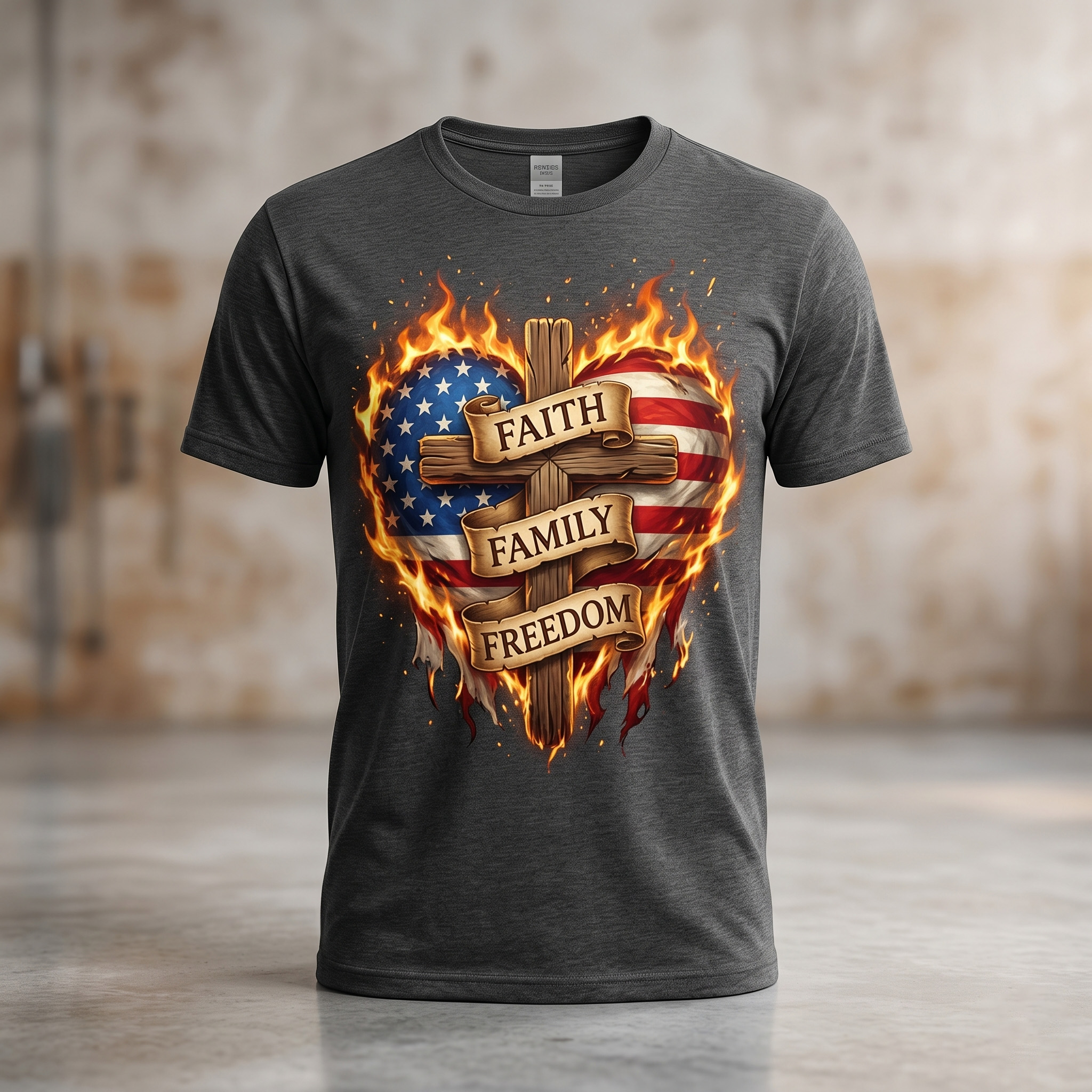 "Faith, Family, Freedom" Patriotic Cross T-Shirt