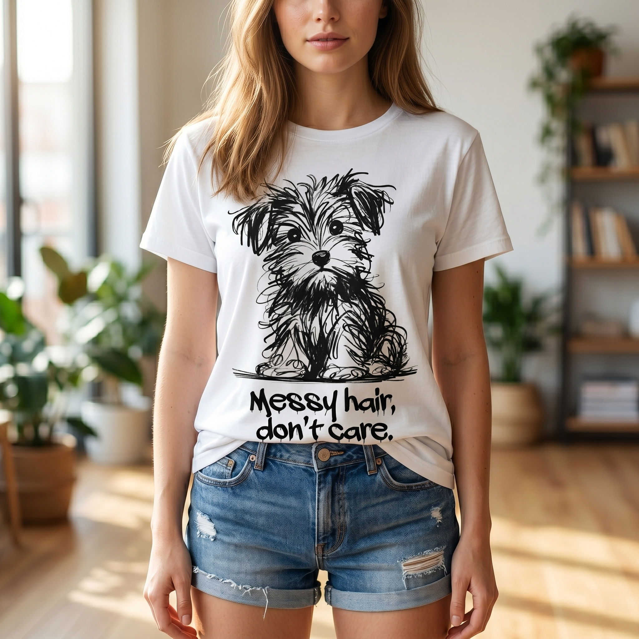 Messy Hair, Don't Care Dog T-Shirt