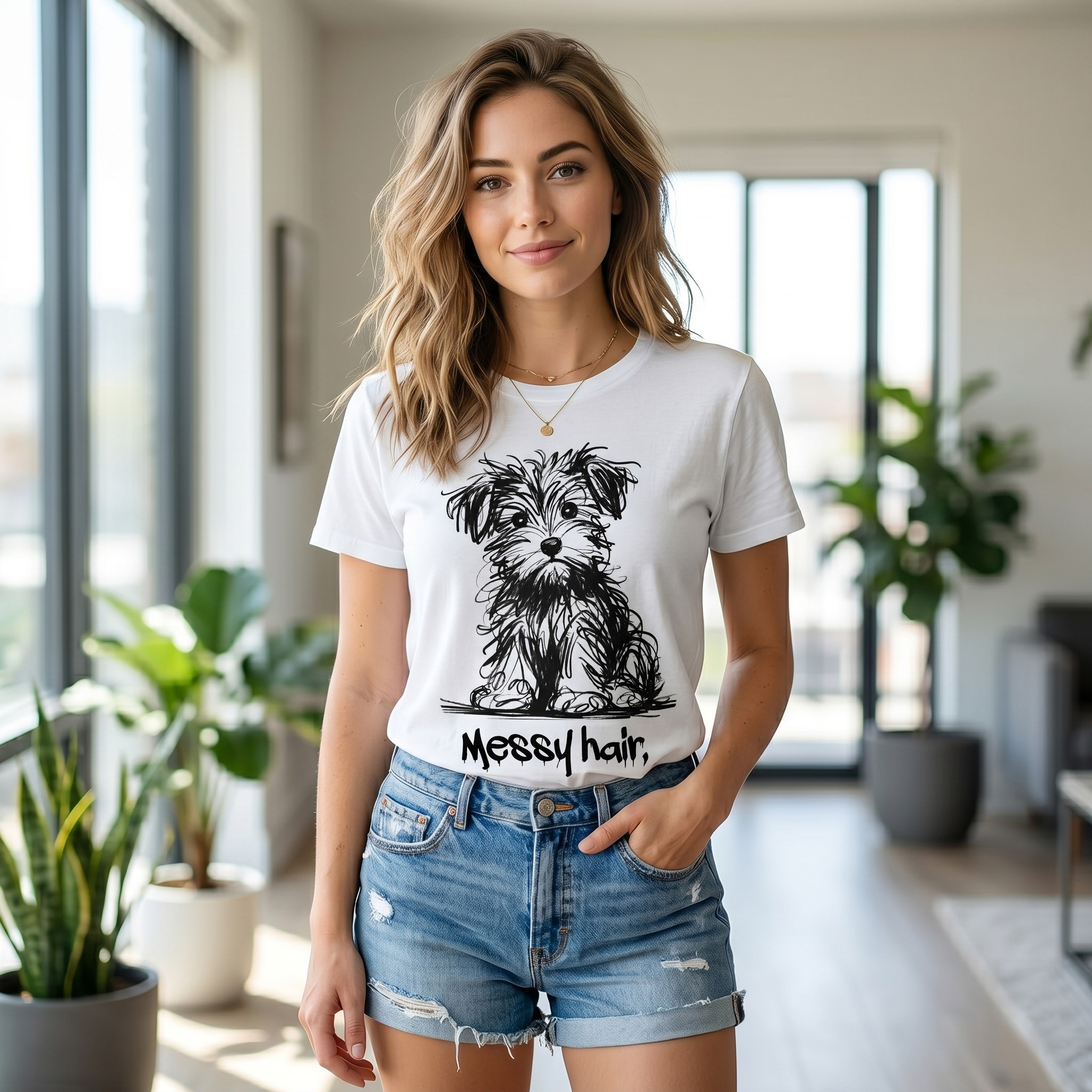 Messy Hair, Don't Care Dog T-Shirt