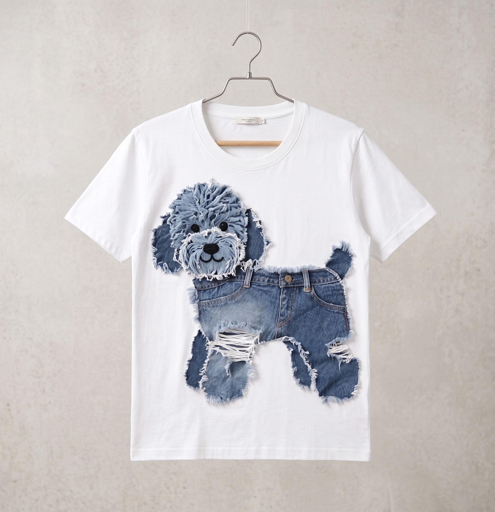 Distressed Denim Dog T-Shirt – Upcycled Jean Patch Graphic Tee