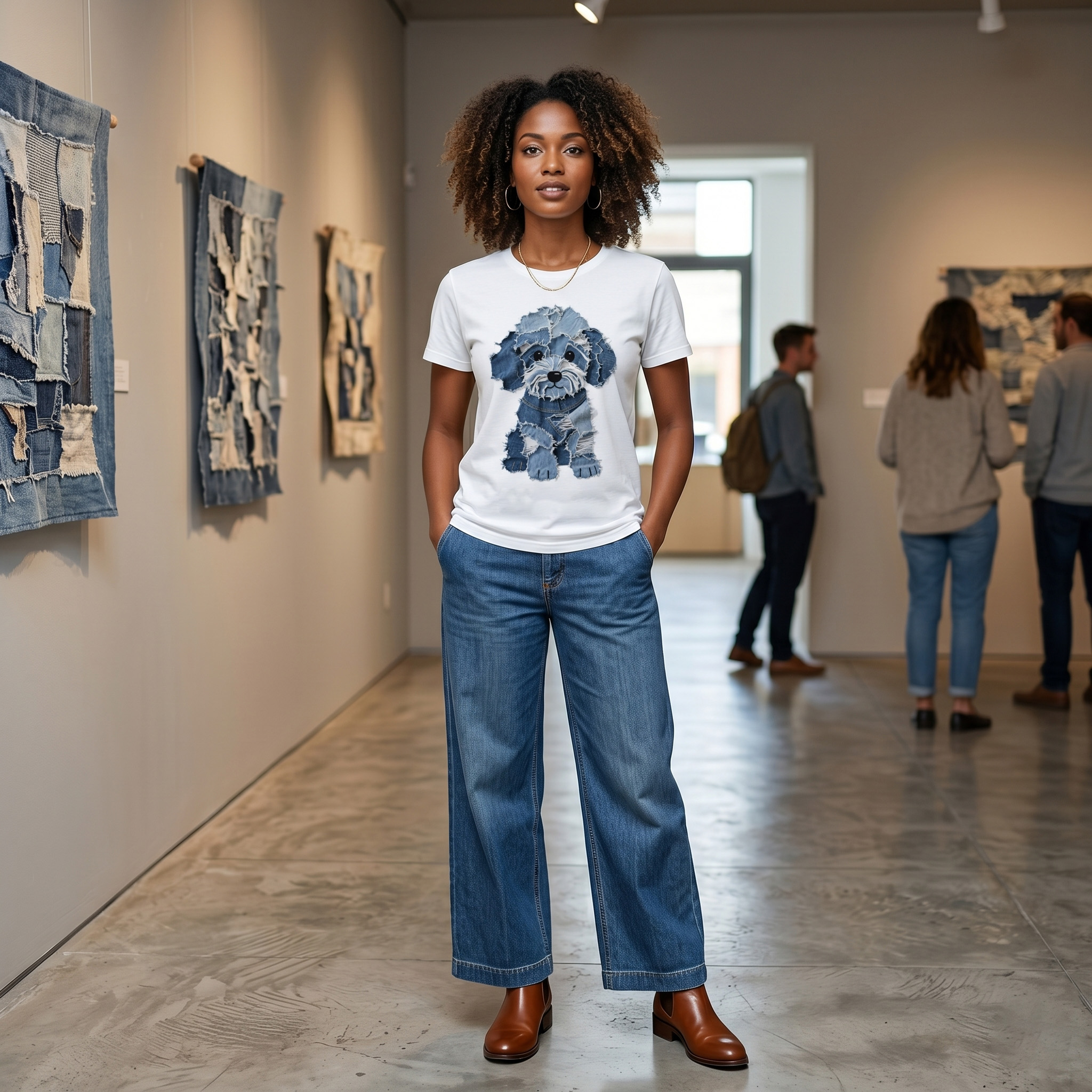 Distressed Denim Shaggy Dog T-Shirt – Upcycled Jean Patch Graphic Tee