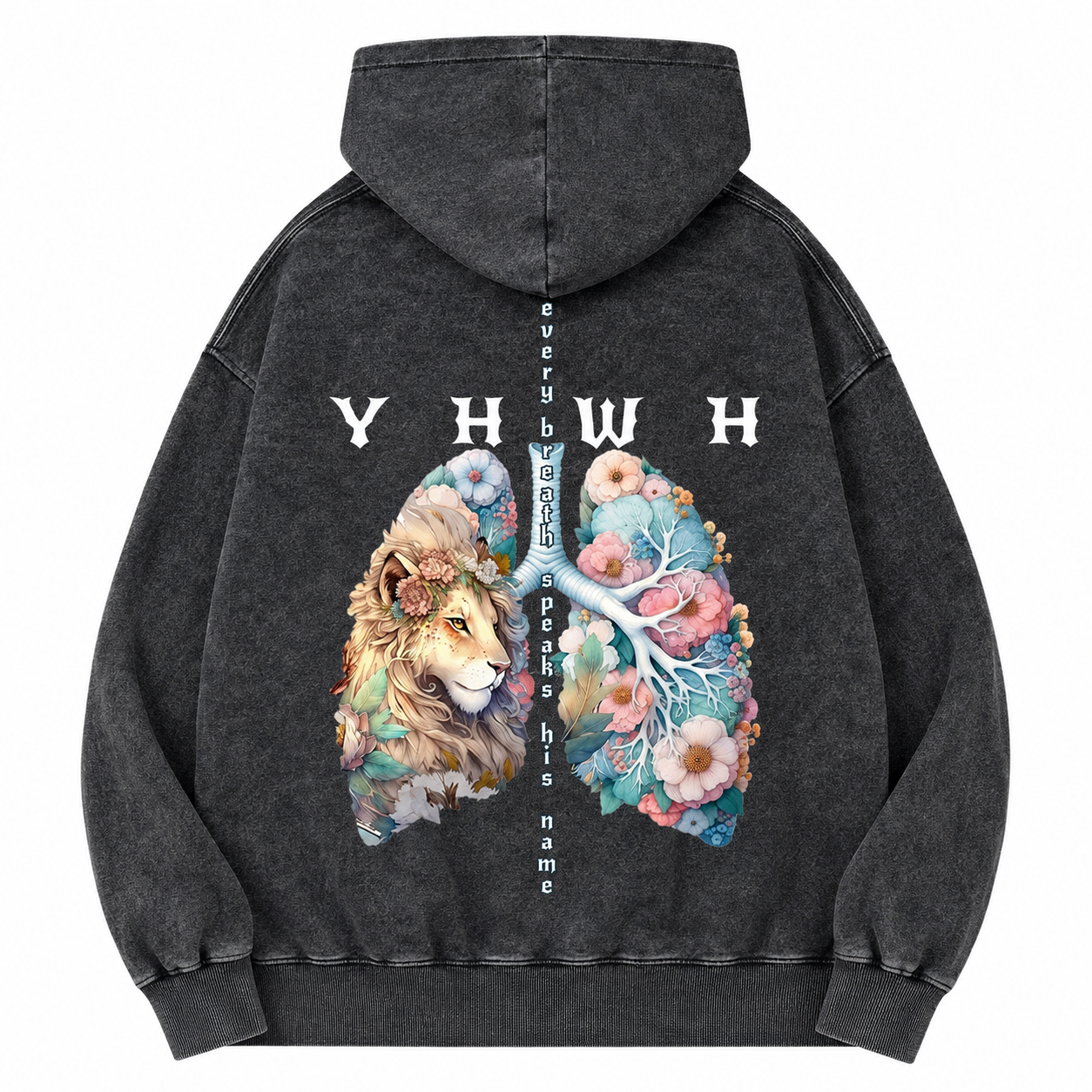 YHWH Lion Christian Washed Hoodie