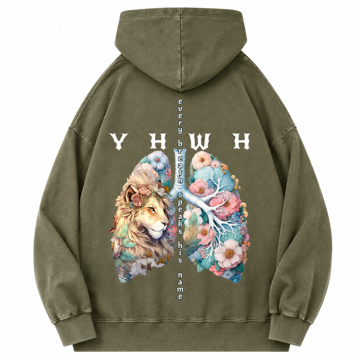 YHWH Lion Christian Washed Hoodie