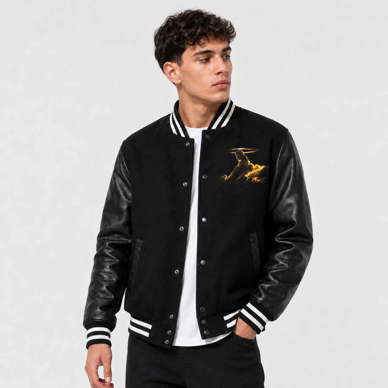 Christian The Clouds Formed His Face Color Block Baseball Jacket