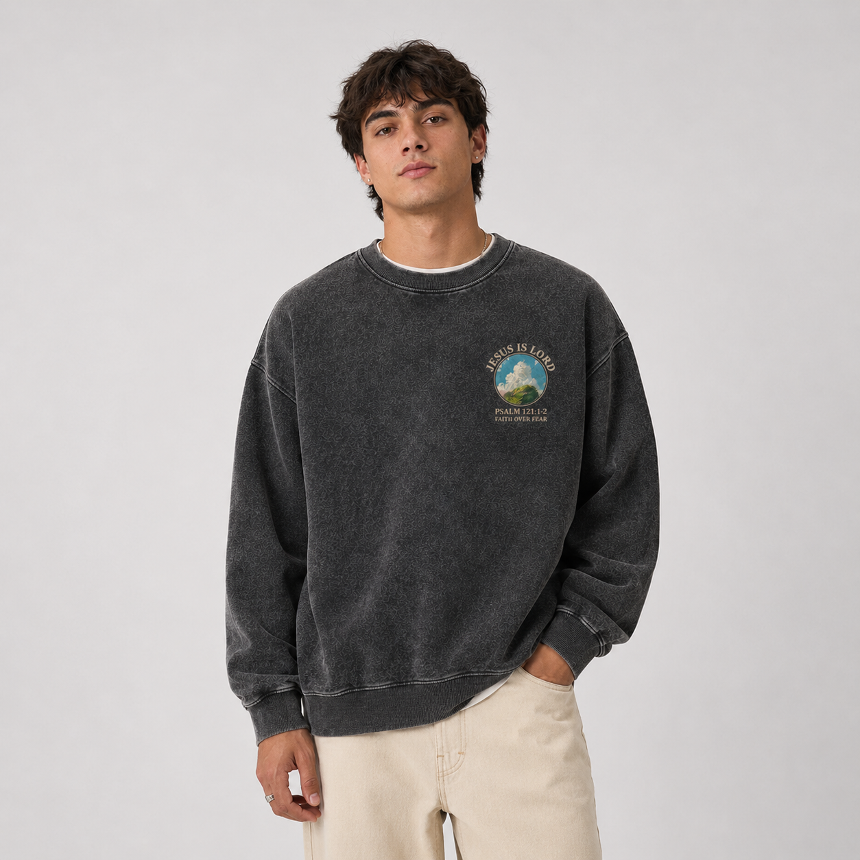 Jesus Is Lord Faith Over Fear Christian Washed Sweatshirt