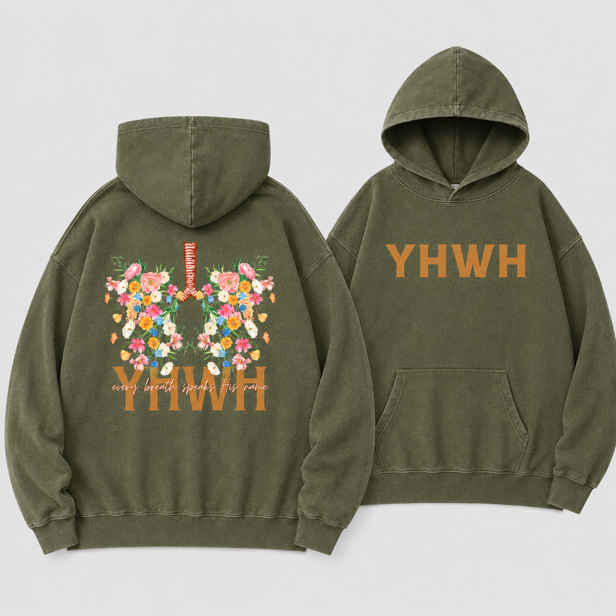 YHWH Every Breath Speaks His Name Christian Washed Hoodie