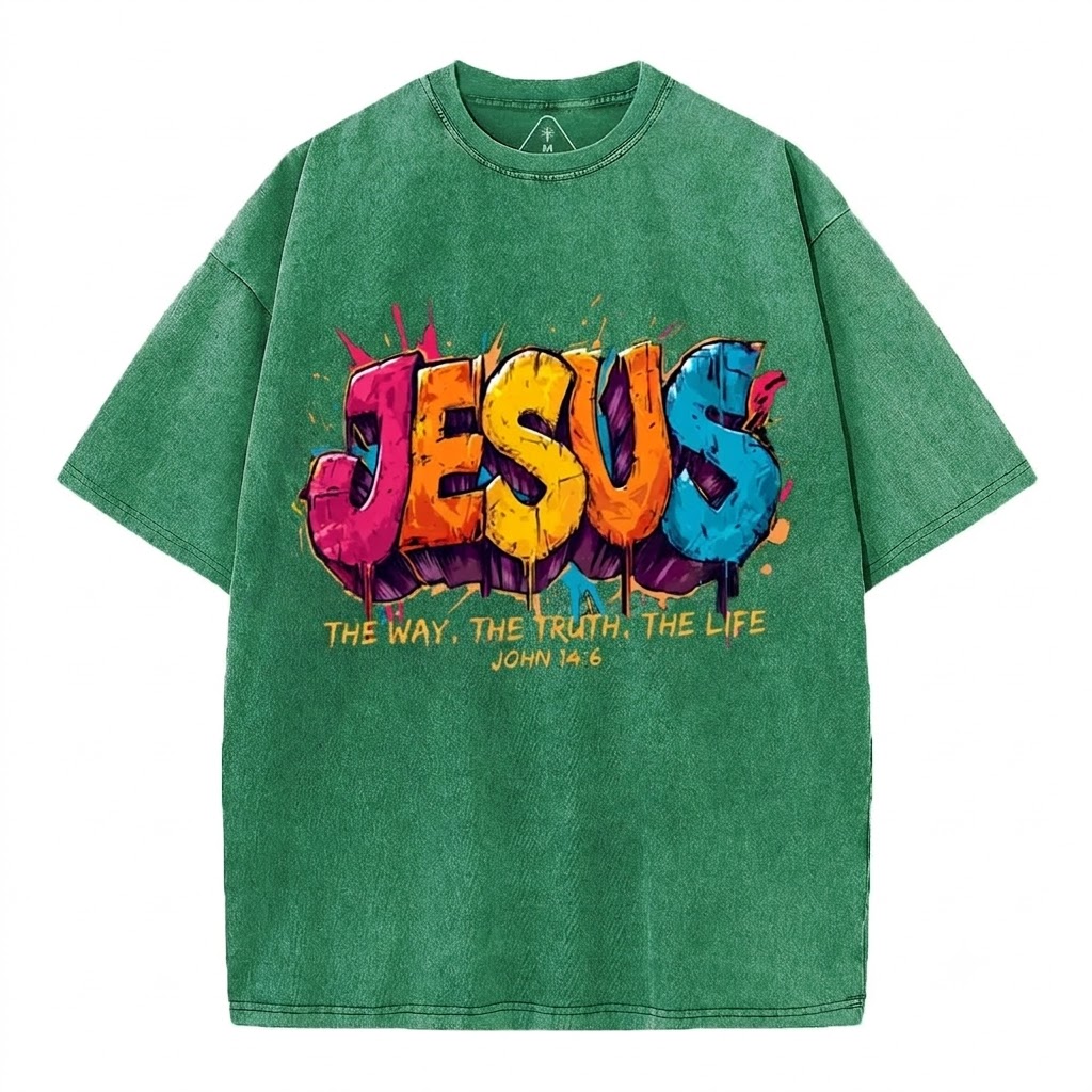 Jesus The Way The Truth The Life Christian Washed T-Shirt