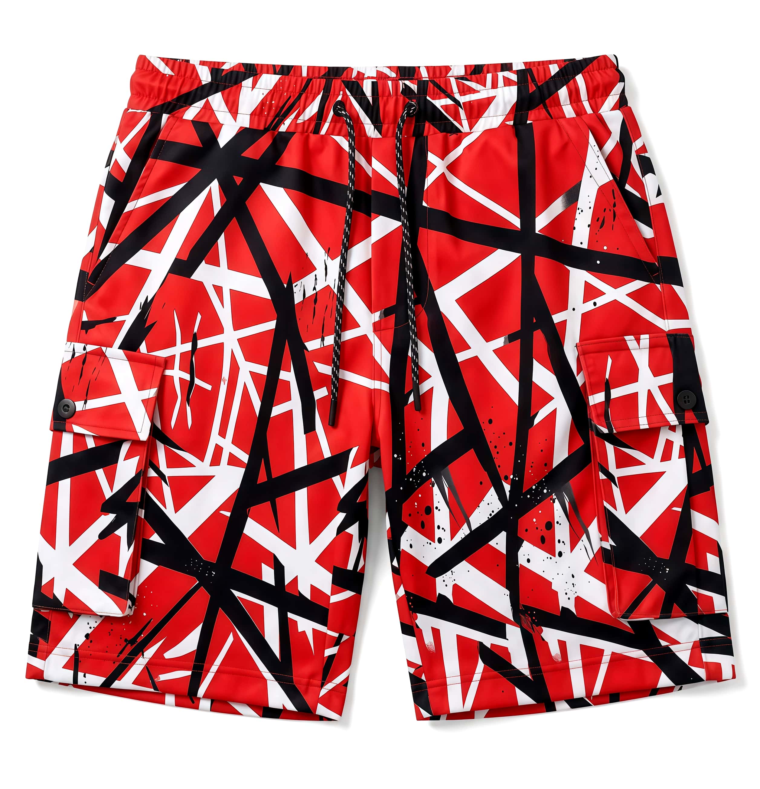 Retro 80s Rock Guitar Striped Summer Beach Shorts