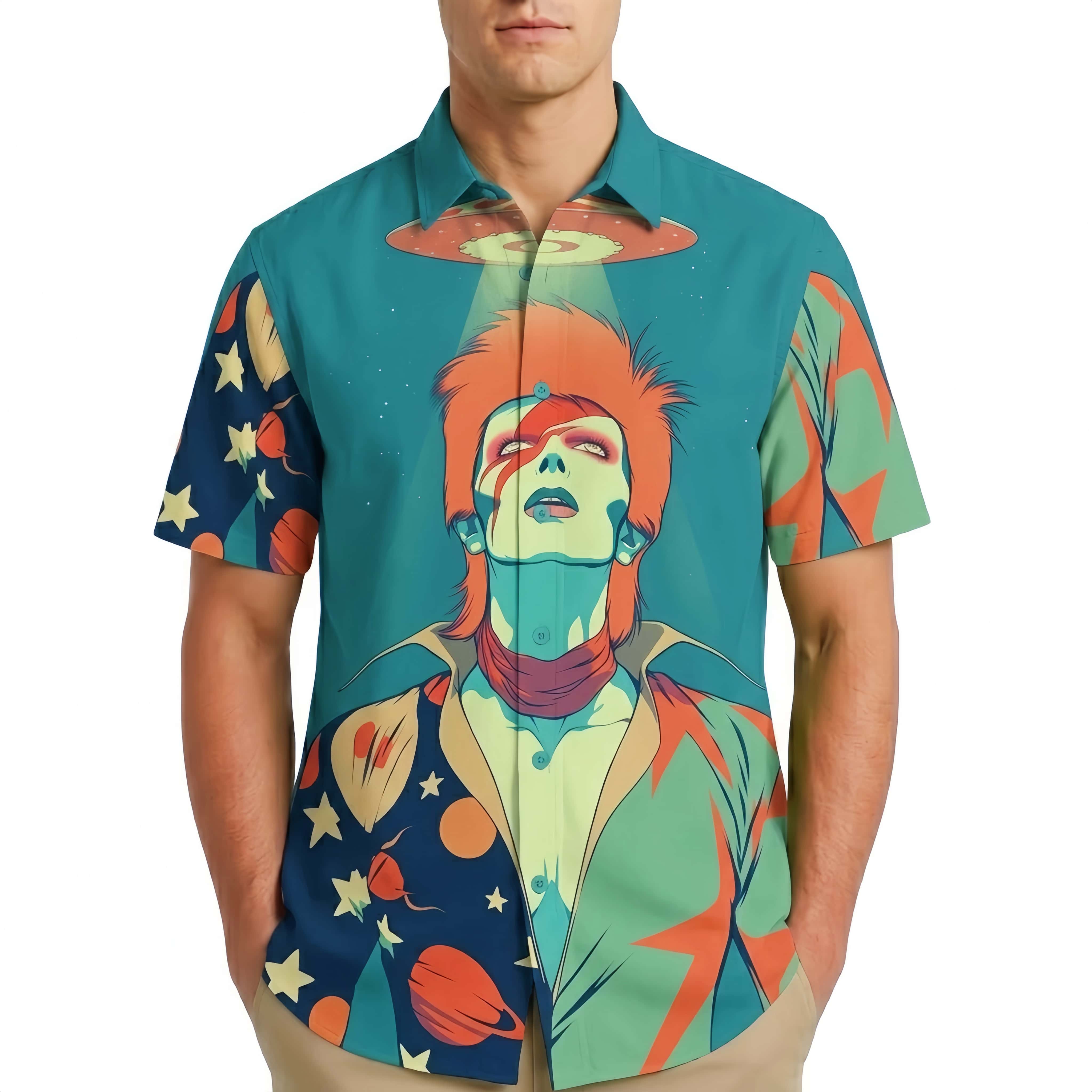 Men’s Graphic Button-Down Shirt – Retro Glam Rock Style