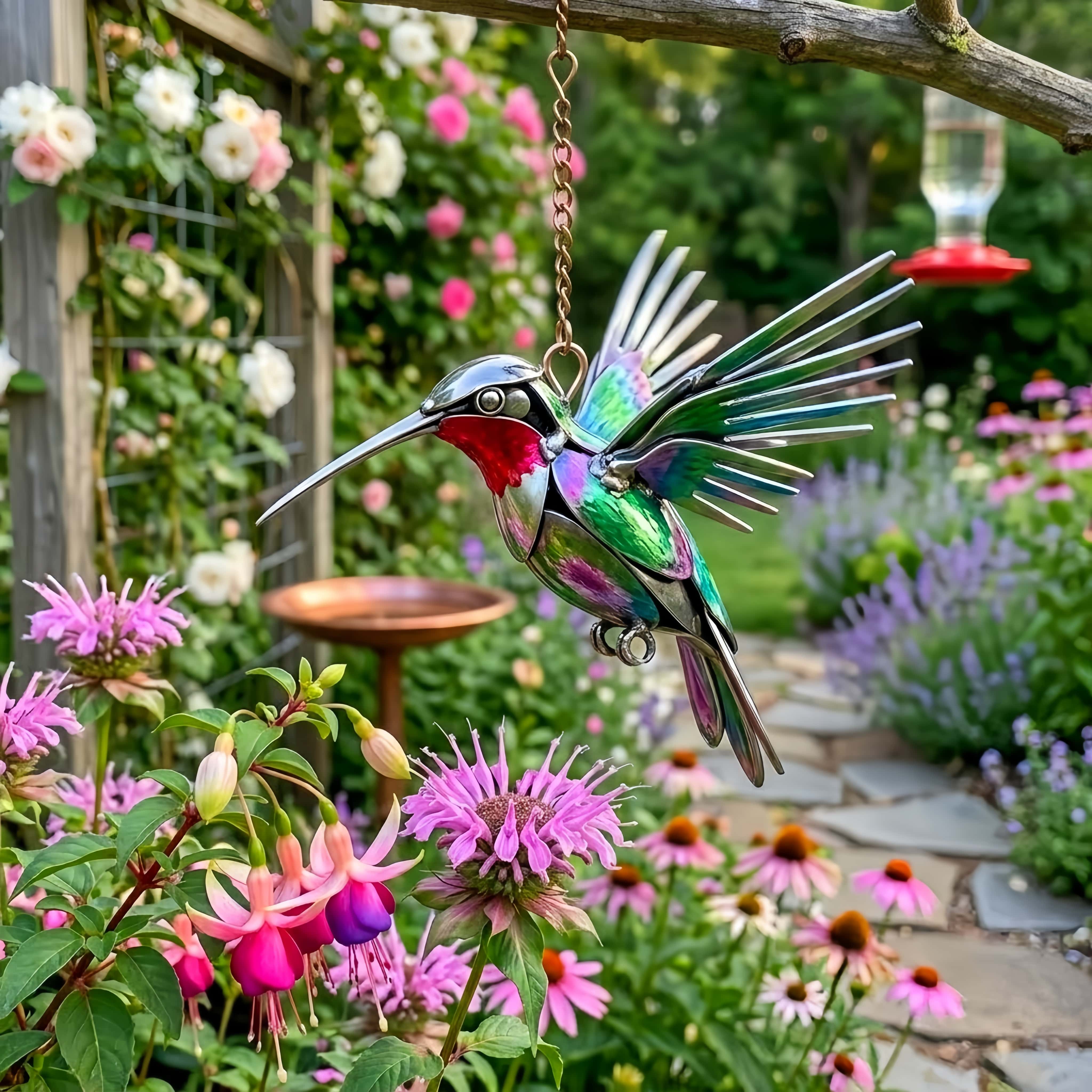 ✨ Handcrafted Stainless Steel Fork Hummingbird Hanging Sculpture