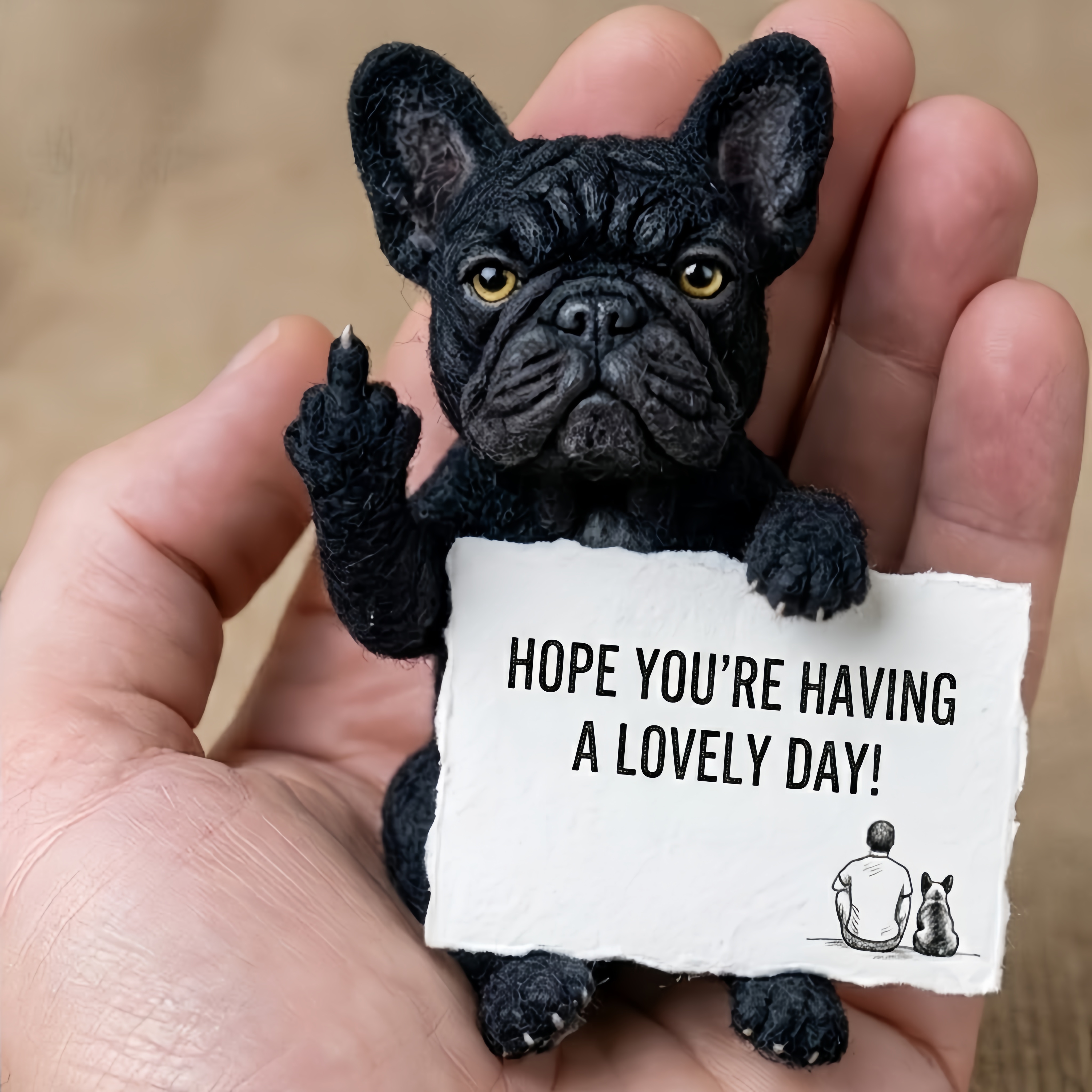 🖕🐾 Sassy "Middle Finger" Needle-Felted Frenchie