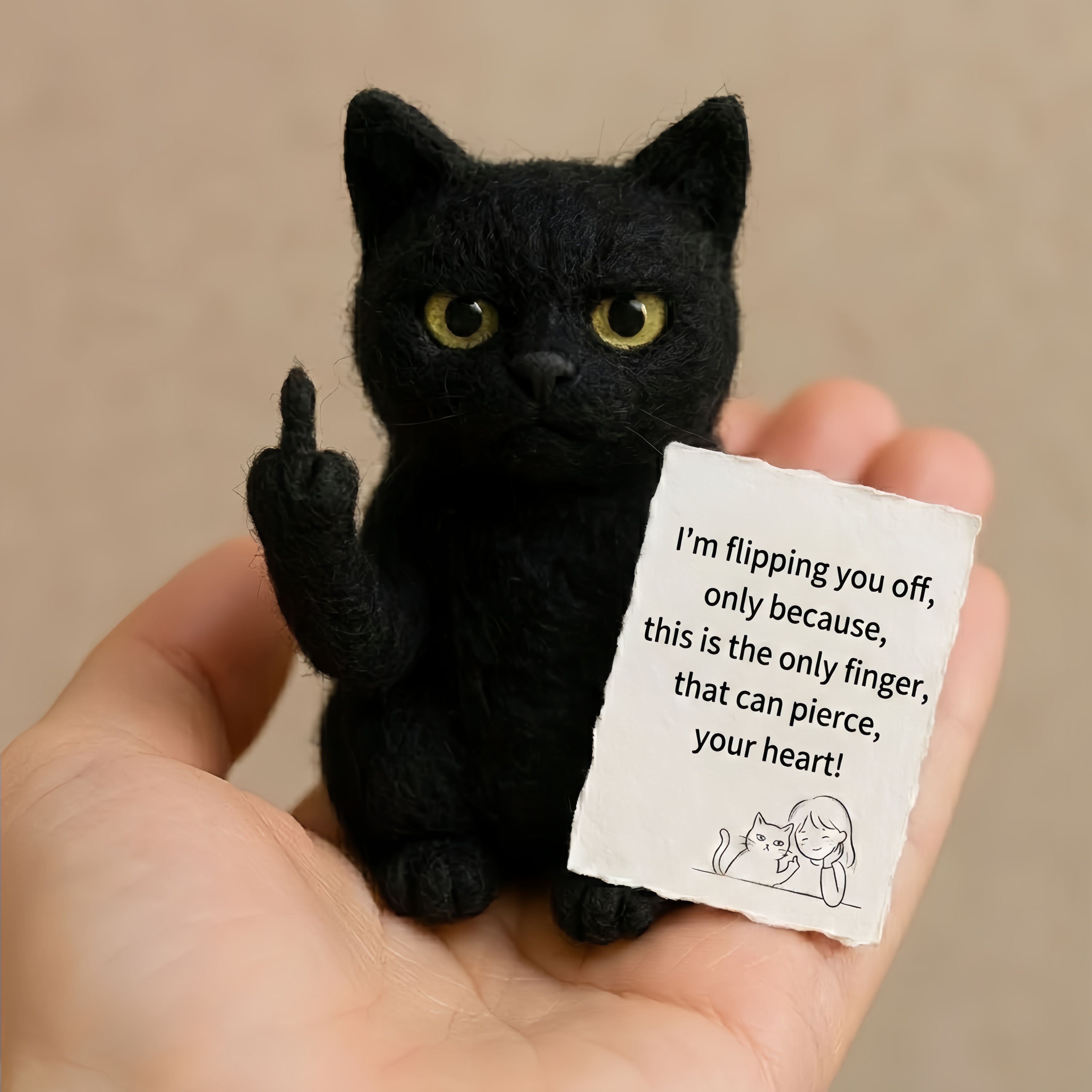 🖕🐾 Sassy "Middle Finger" Needle-Felted Cat Figurine