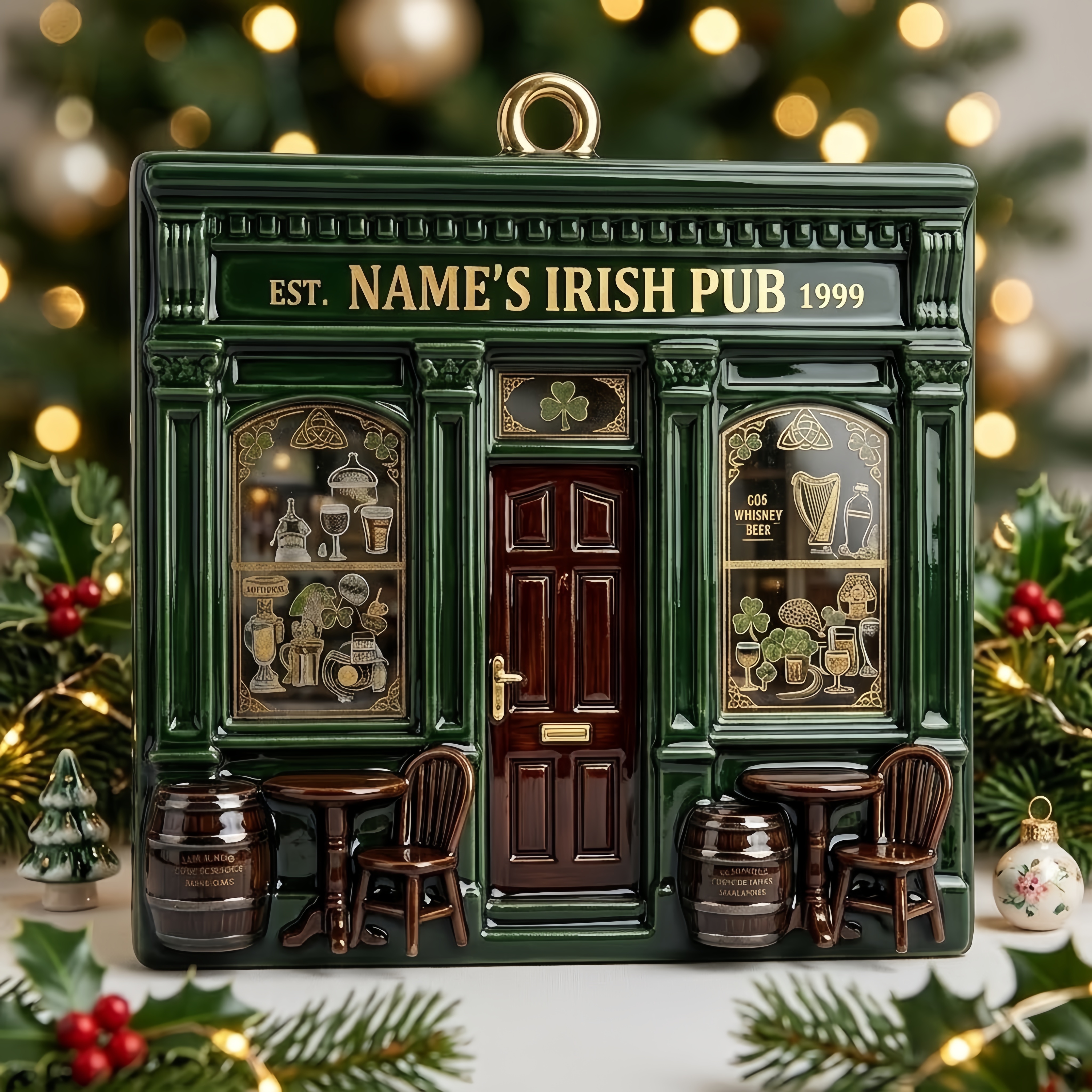 Personalized 3D Irish Pub Christmas Ornament