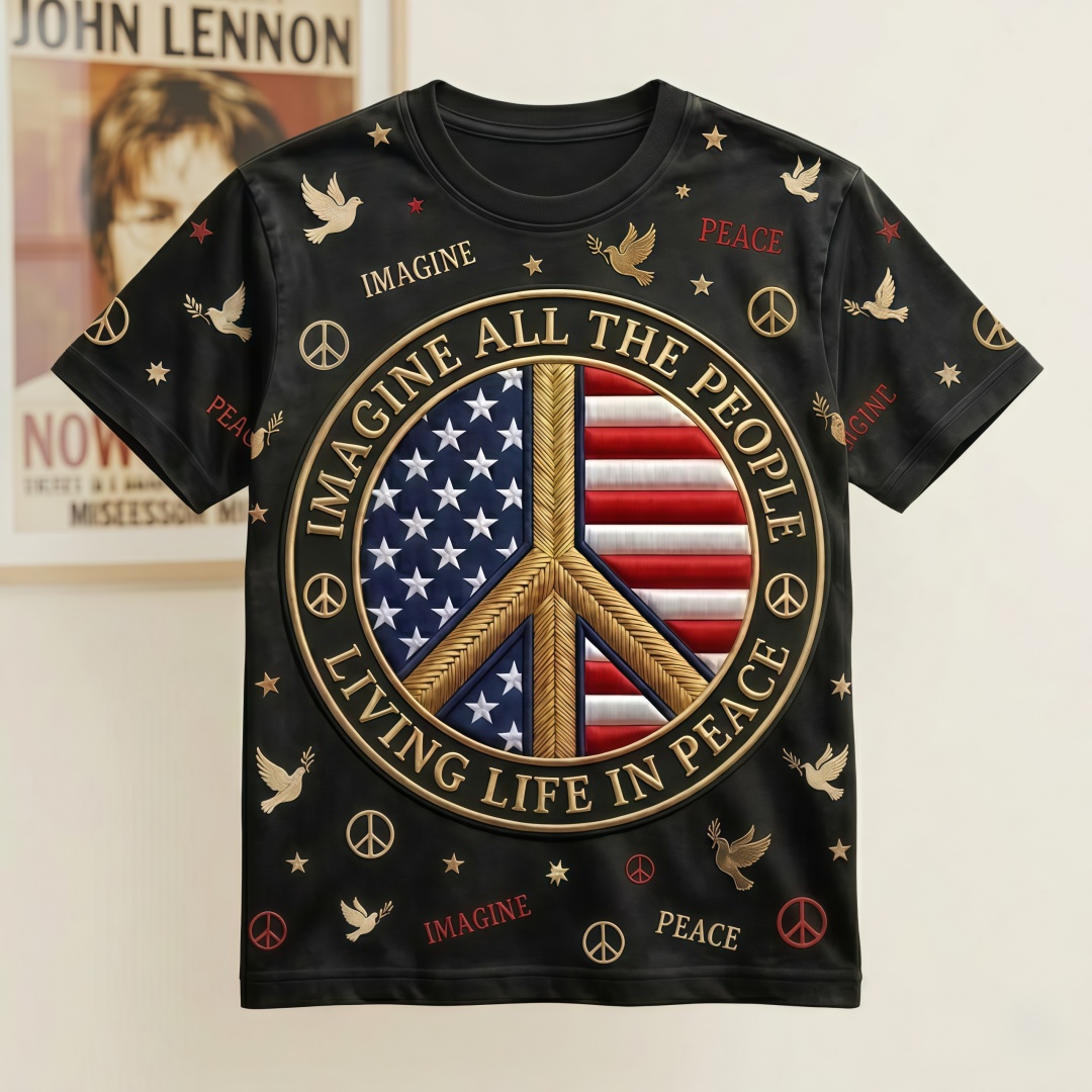 Imagine Peace American Flag Graphic T-Shirt
