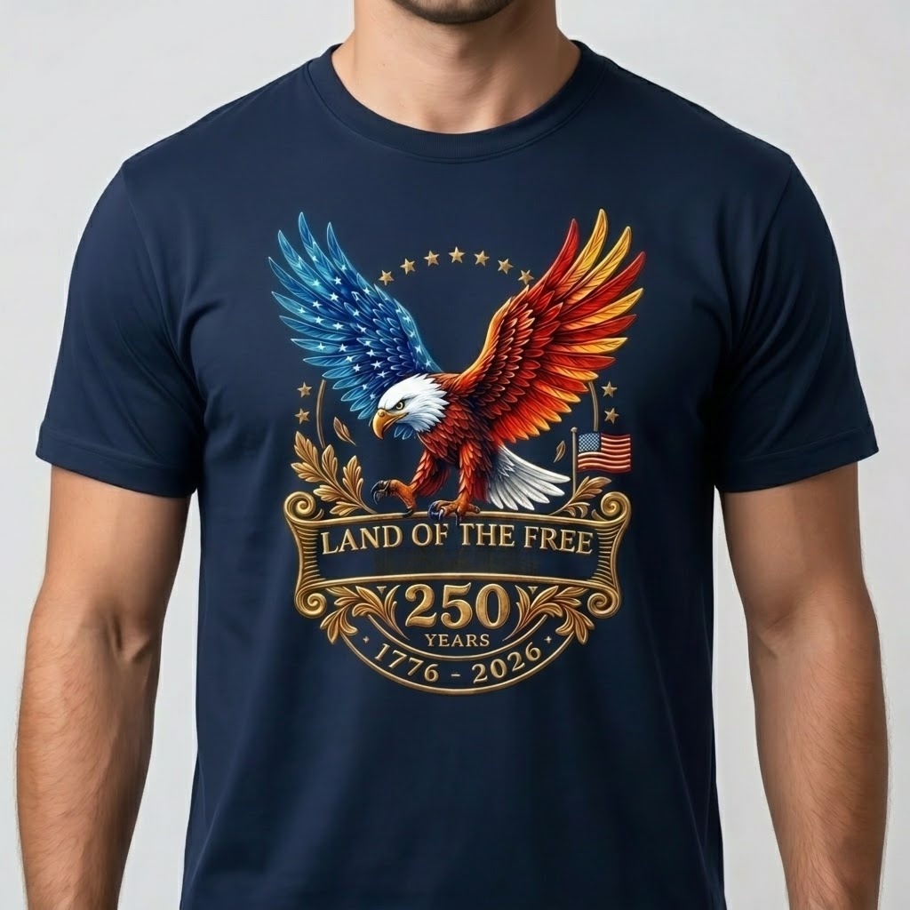 America 250th Anniversary Land of the Free Eagle T-Shirt – 1776–2026