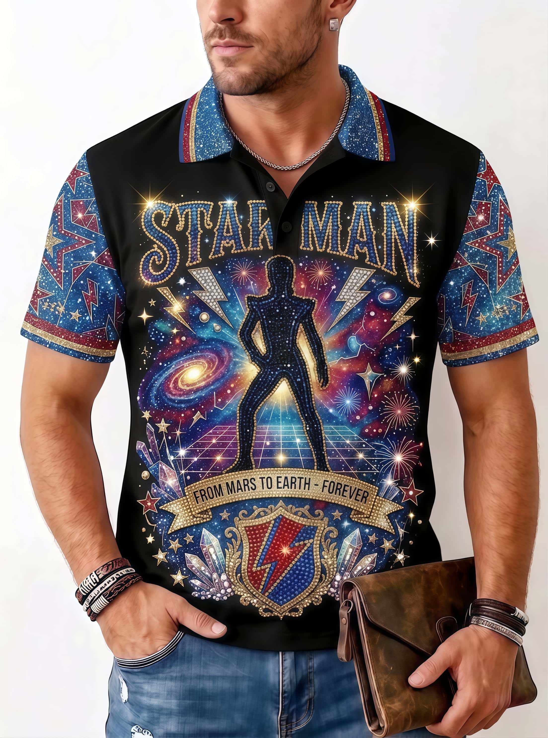 Men's Vintage "Star Man" Cosmic Polo Shirt 