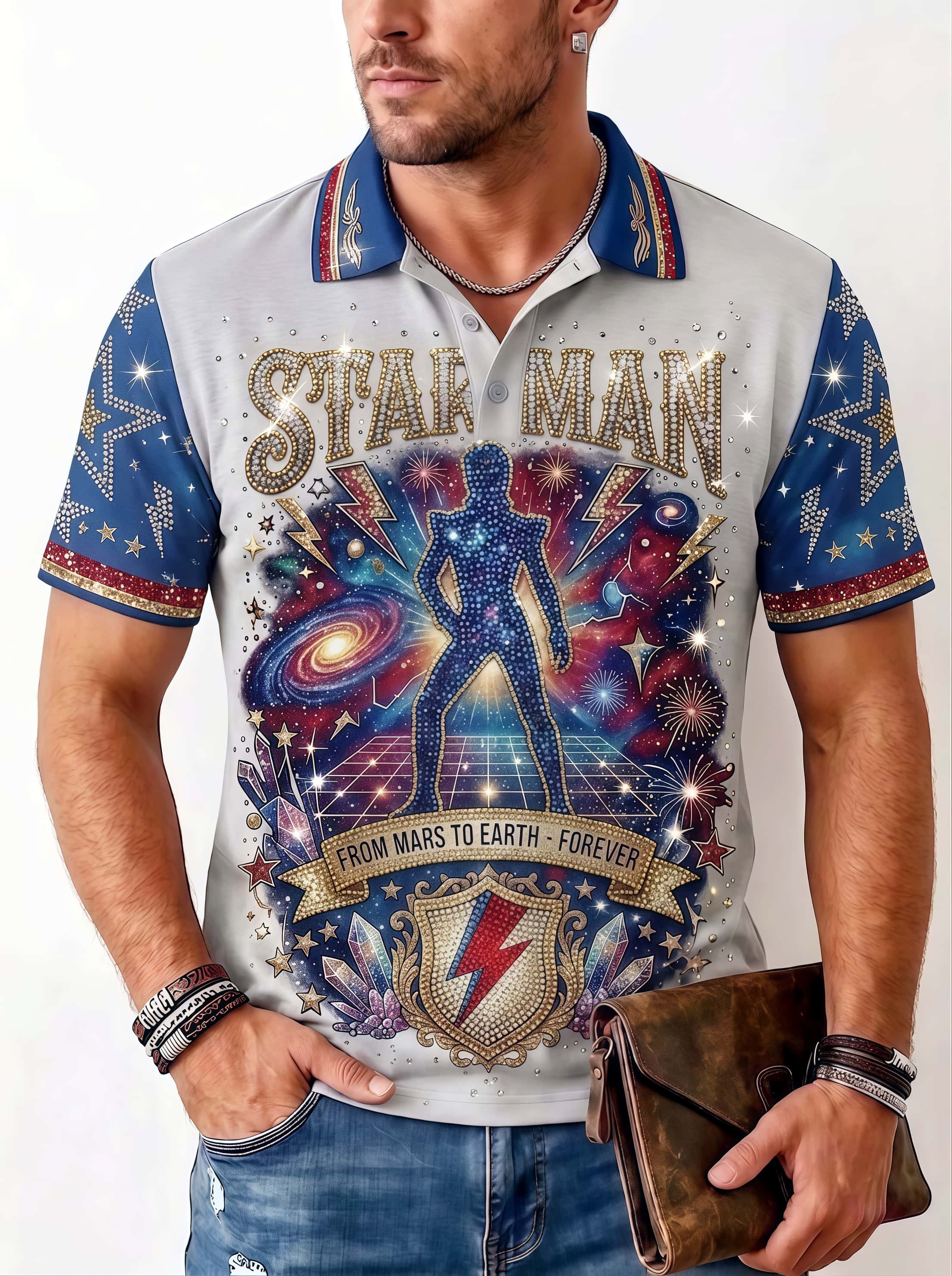 Men's Vintage "Star Man" Cosmic Polo Shirt 