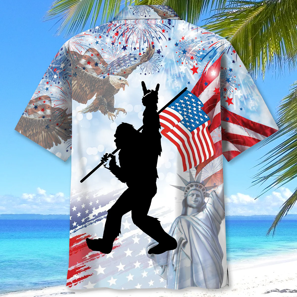 Men's Patriotic Bigfoot "Rock On" Hawaiian Shirt