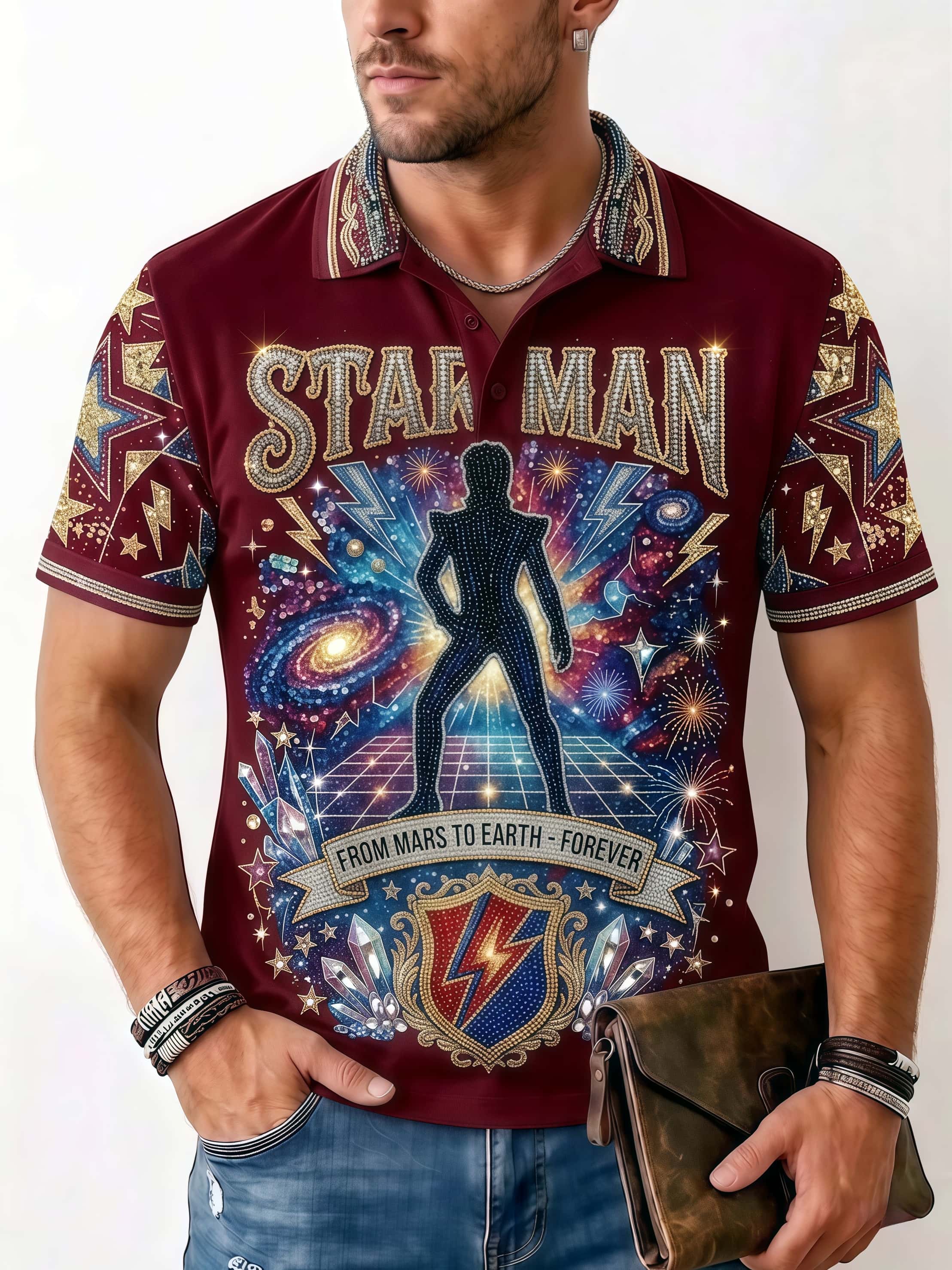 Men's Vintage "Star Man" Cosmic Polo Shirt 