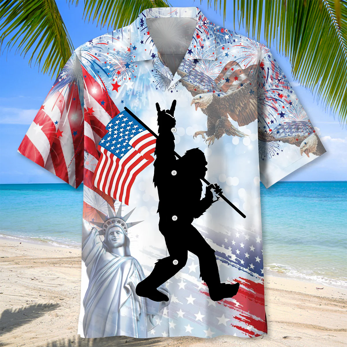 Men's Patriotic Bigfoot "Rock On" Hawaiian Shirt