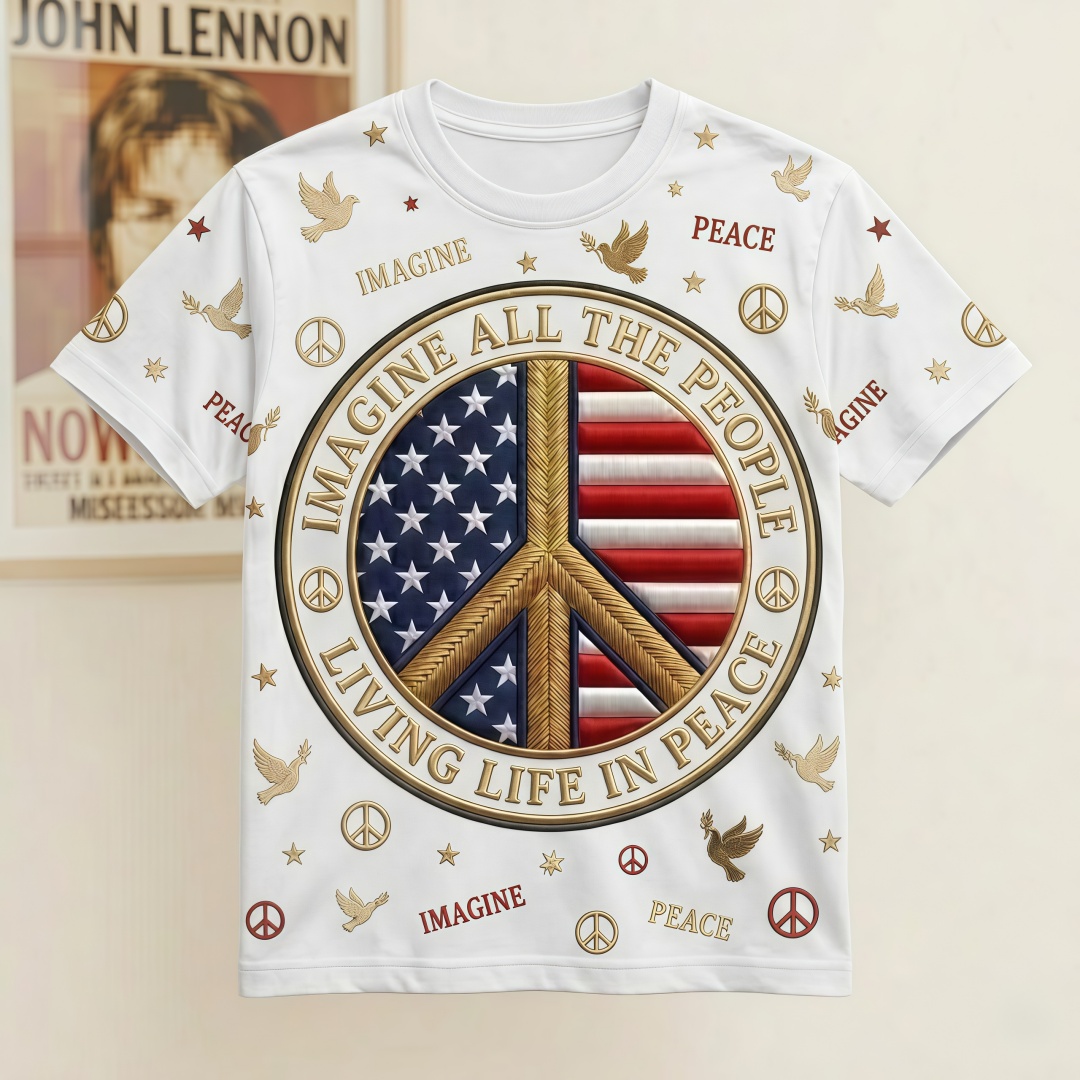 Imagine Peace American Flag Graphic T-Shirt