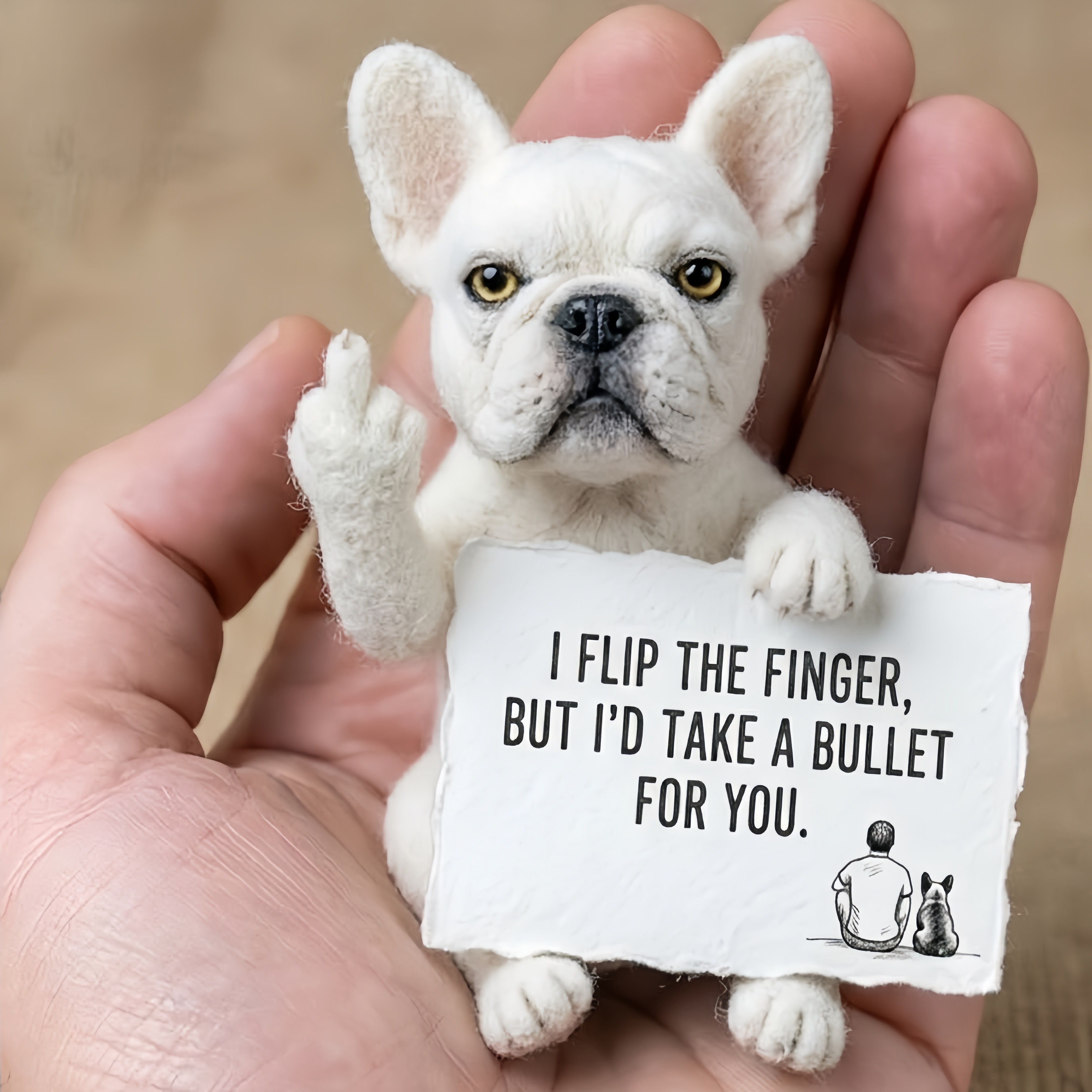 🖕🐾 Sassy "Middle Finger" Needle-Felted Frenchie