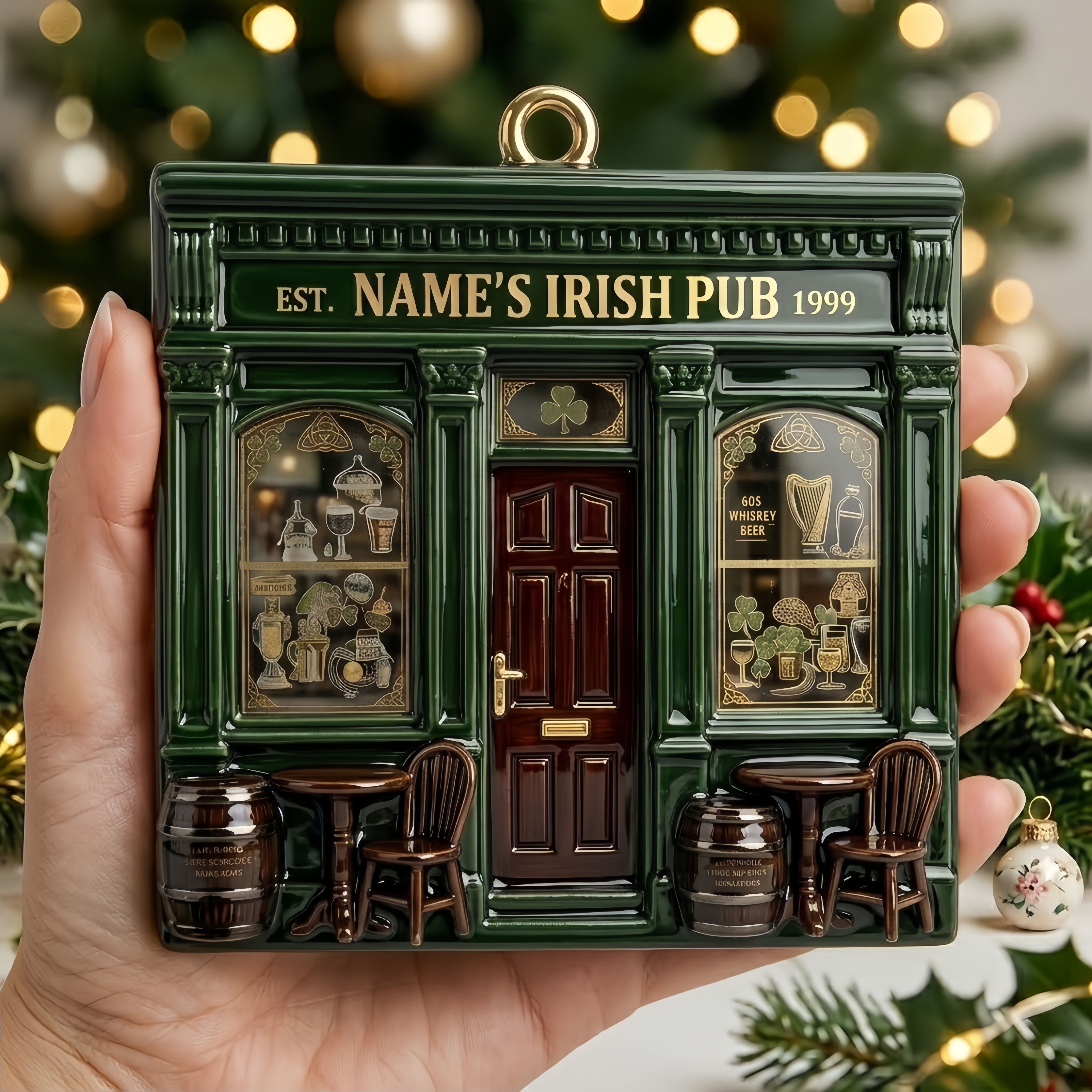 Personalized 3D Irish Pub Christmas Ornament