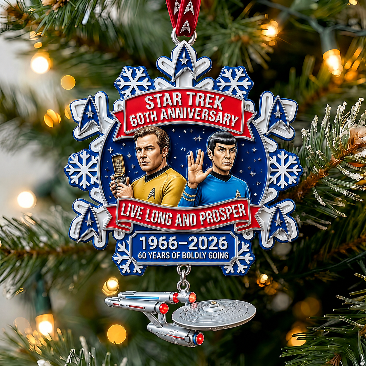 Star Trek 60th Anniversary Kirk & Spock Christmas Snowflake Ornament