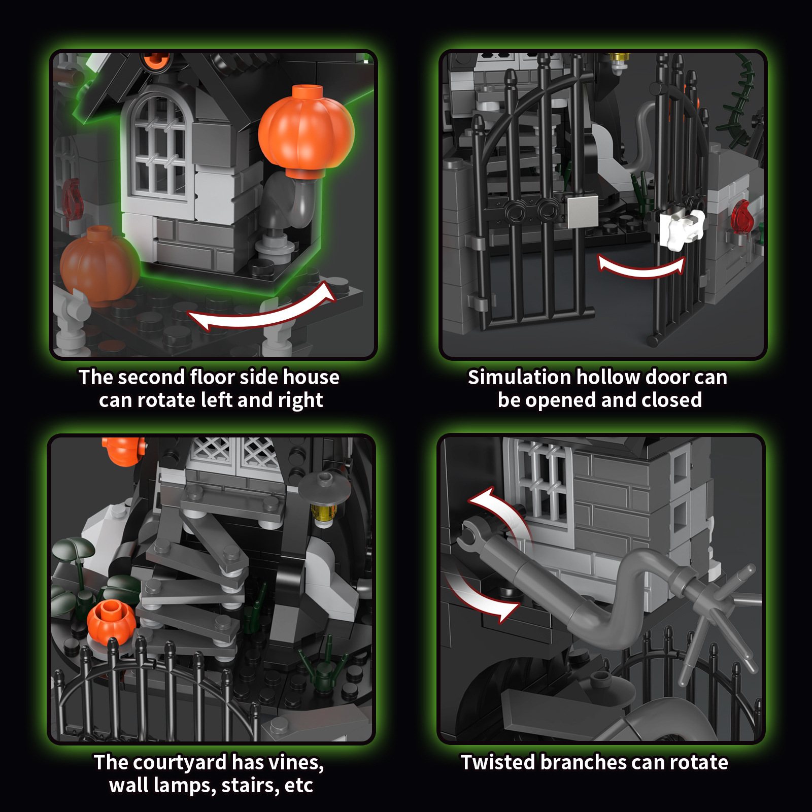 Spooky Green Light Haunted House Building Block Set