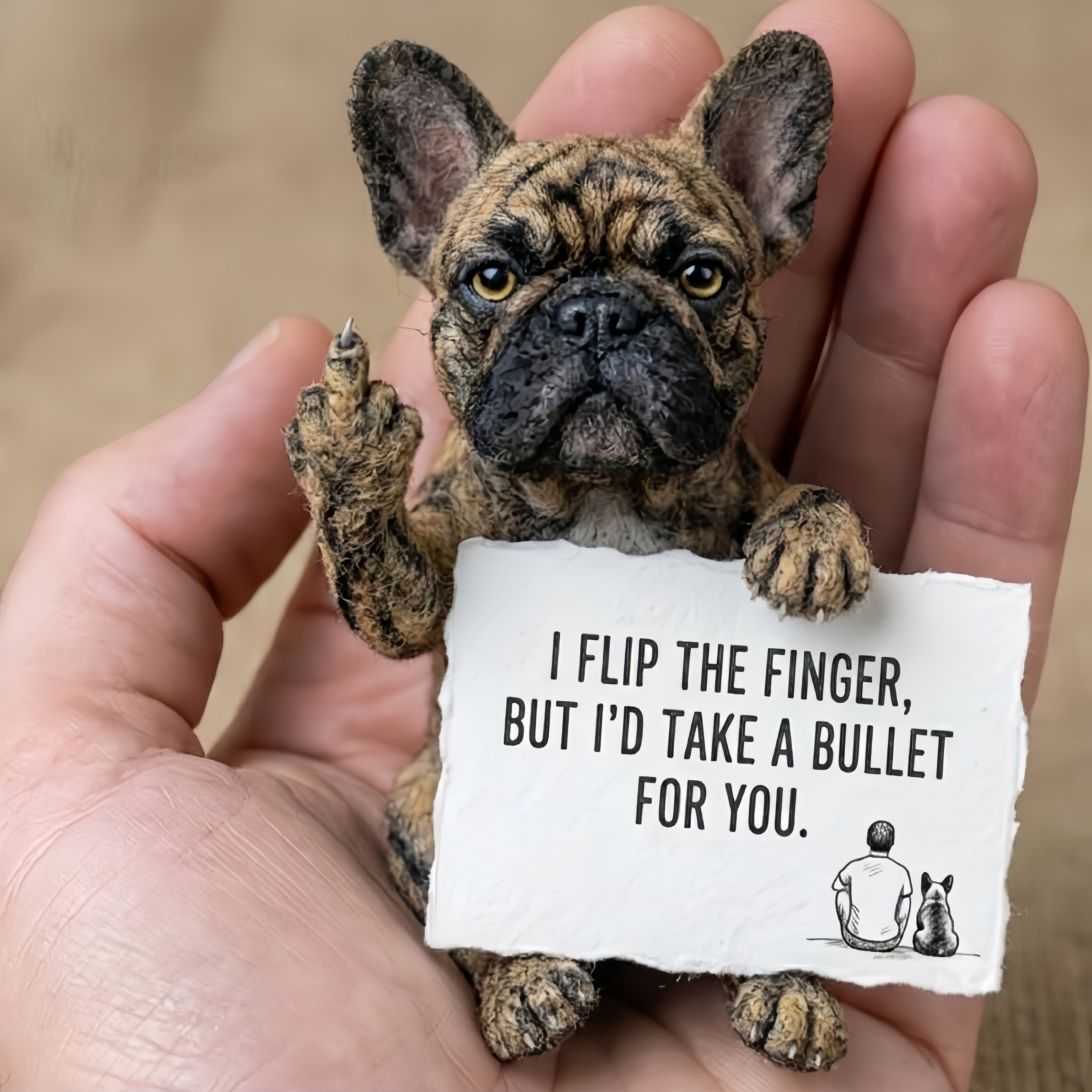 🖕🐾 Sassy "Middle Finger" Needle-Felted Frenchie