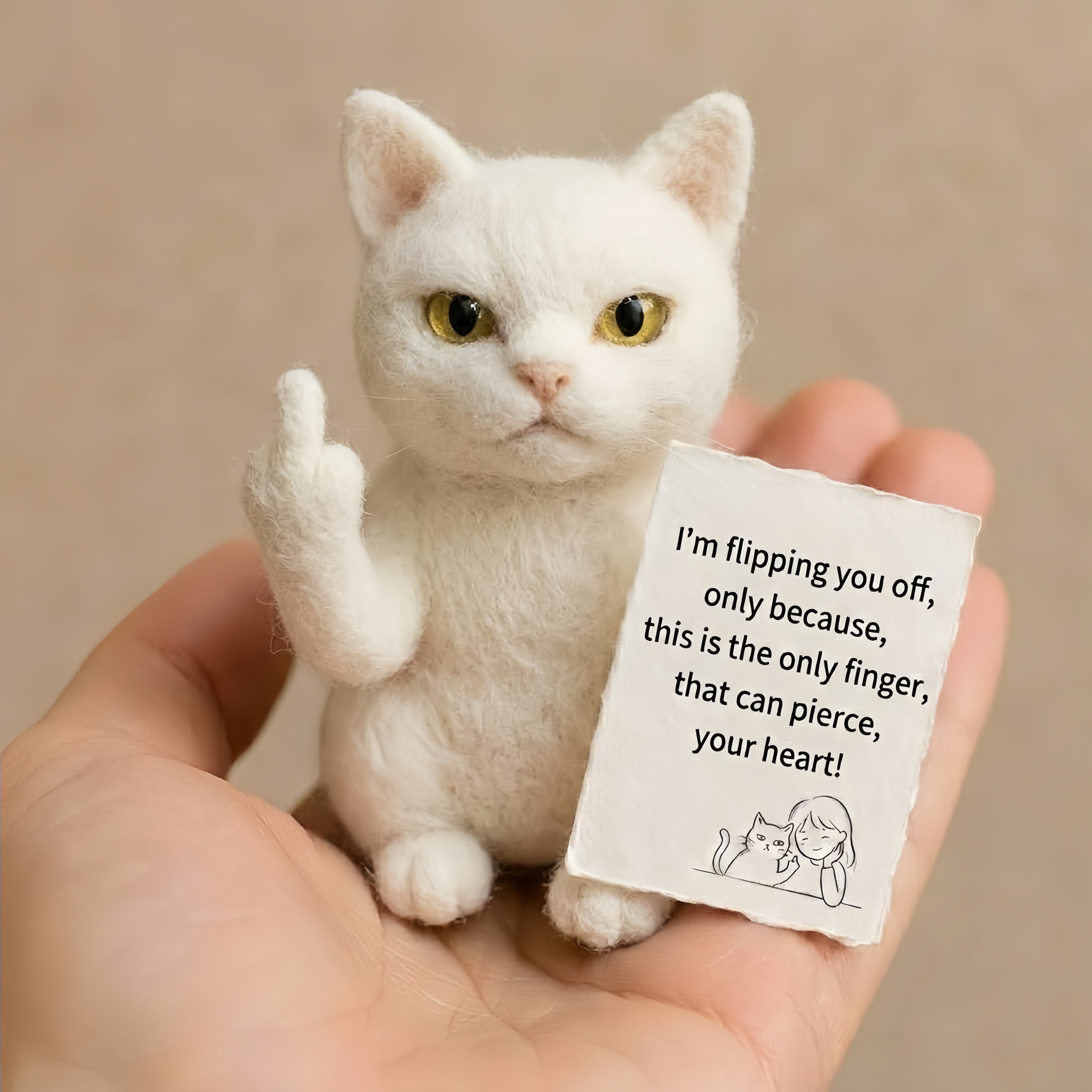 🖕🐾 Sassy "Middle Finger" Needle-Felted Cat Figurine