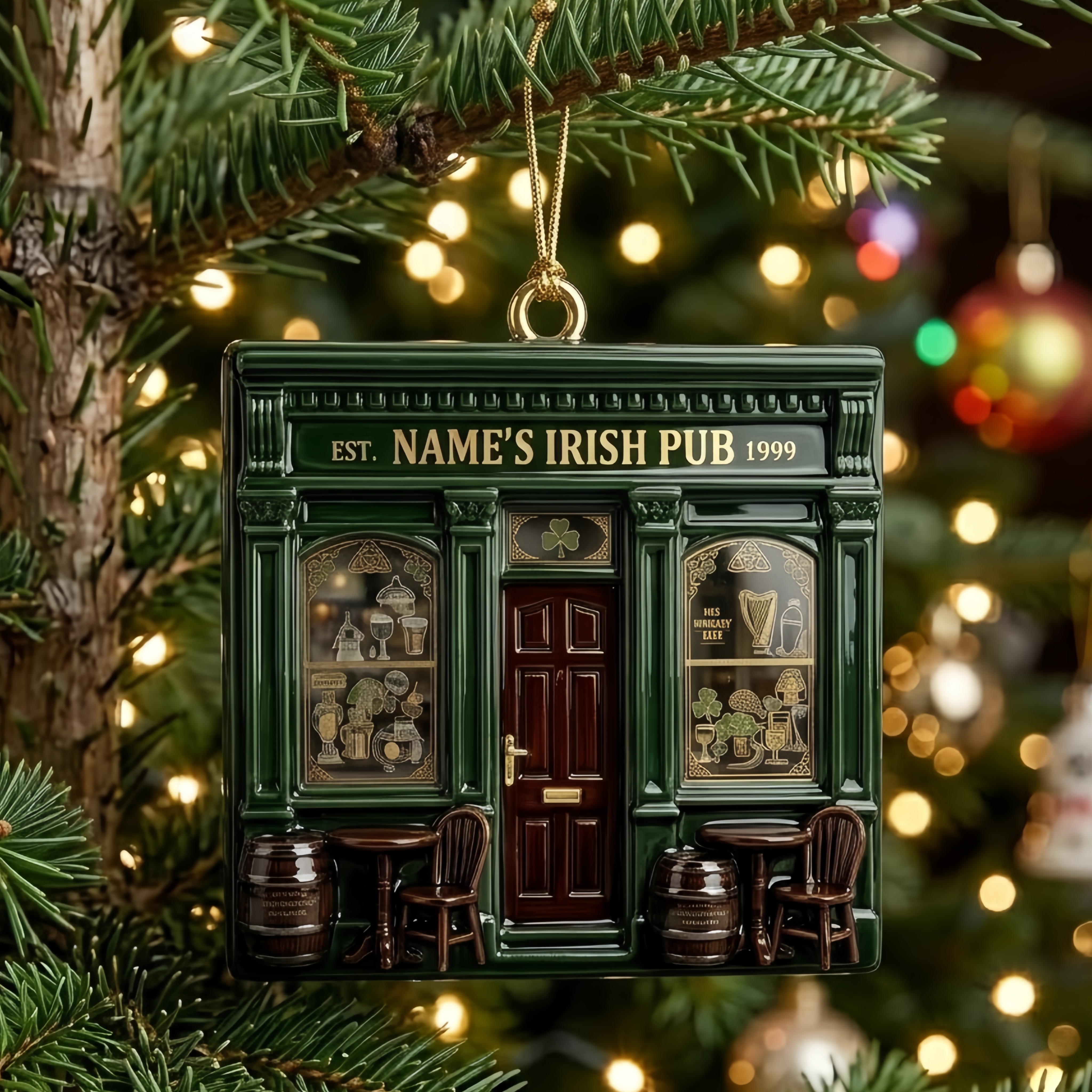 Personalized 3D Irish Pub Christmas Ornament