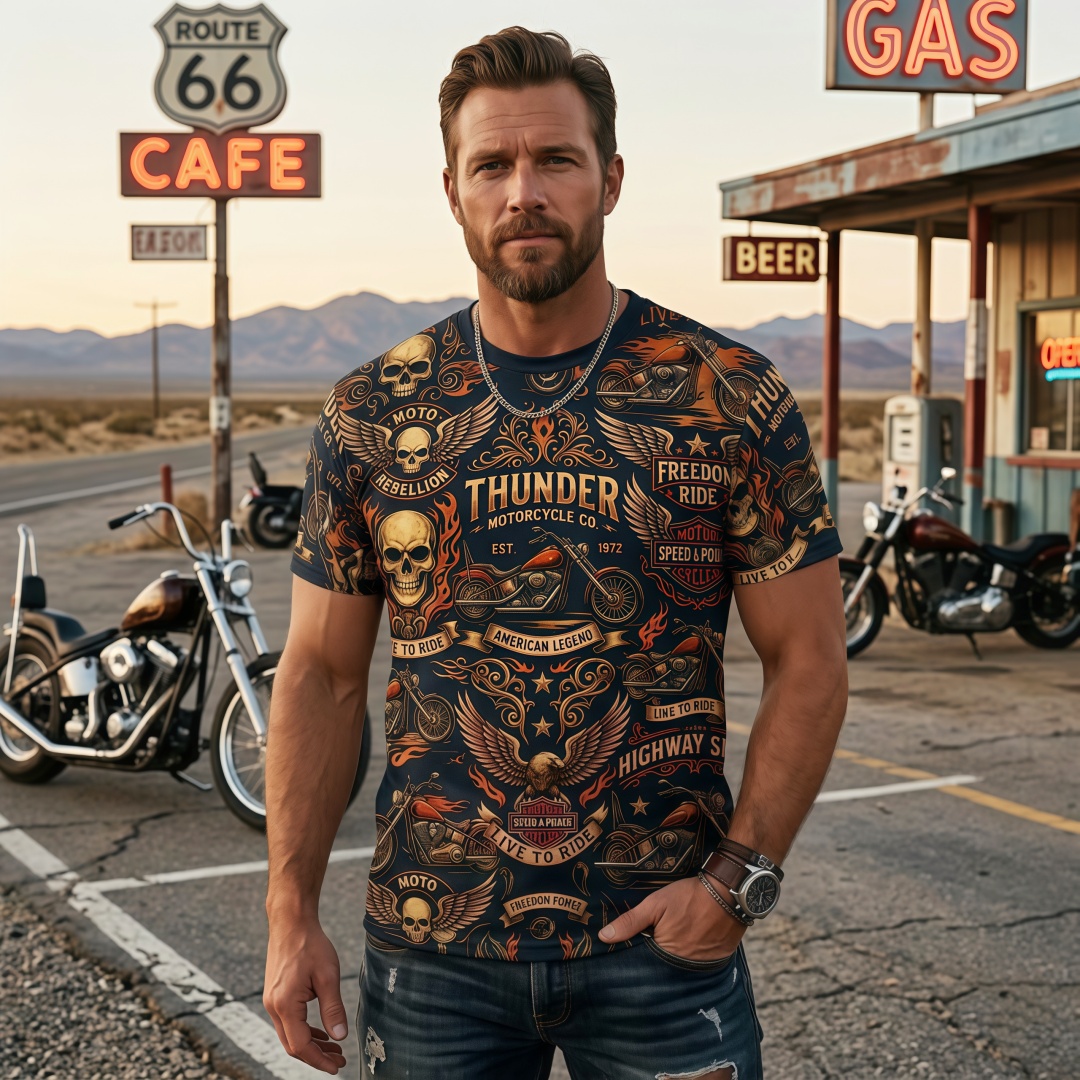 🏍️ Vintage Motorcycle Freedom Ride All-Over Print T-Shirt