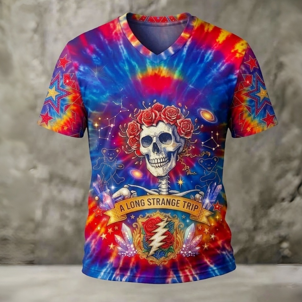 Psychedelic "A Long Strange Trip" V-Neck T-Shirt