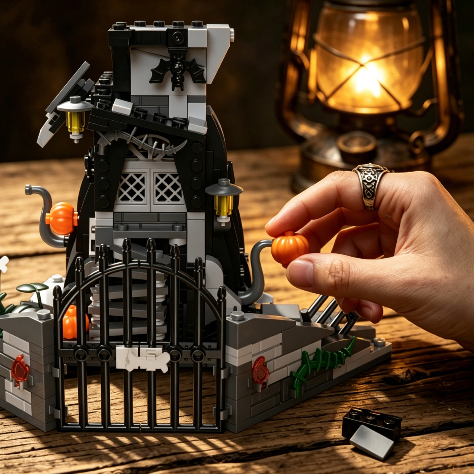 Spooky Green Light Haunted House Building Block Set