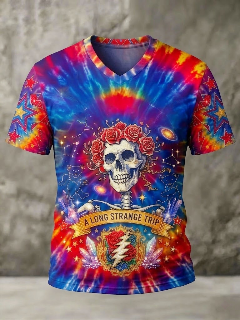 Psychedelic "A Long Strange Trip" V-Neck T-Shirt
