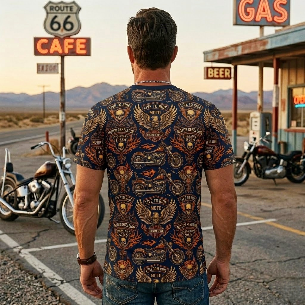🏍️ Vintage Motorcycle Freedom Ride All-Over Print T-Shirt