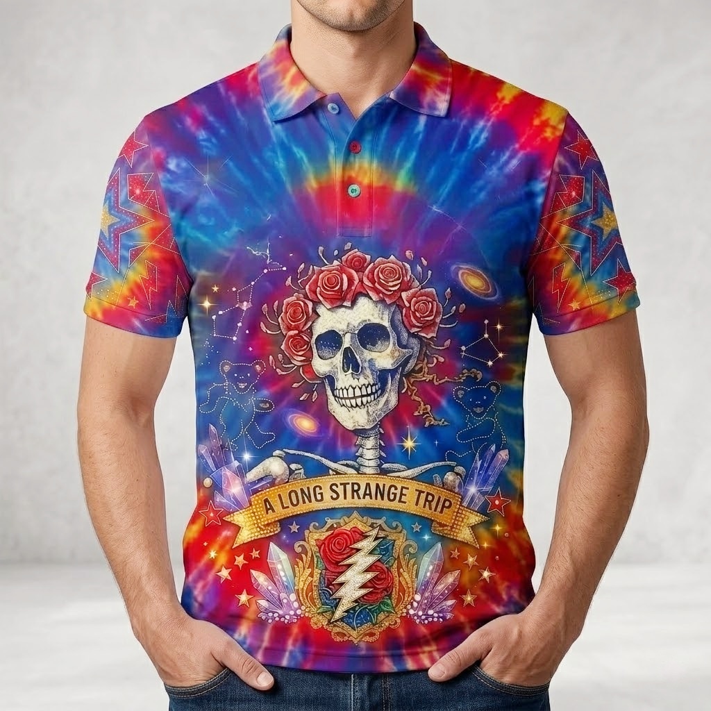 Psychedelic "A Long Strange Trip" Polo Shirt