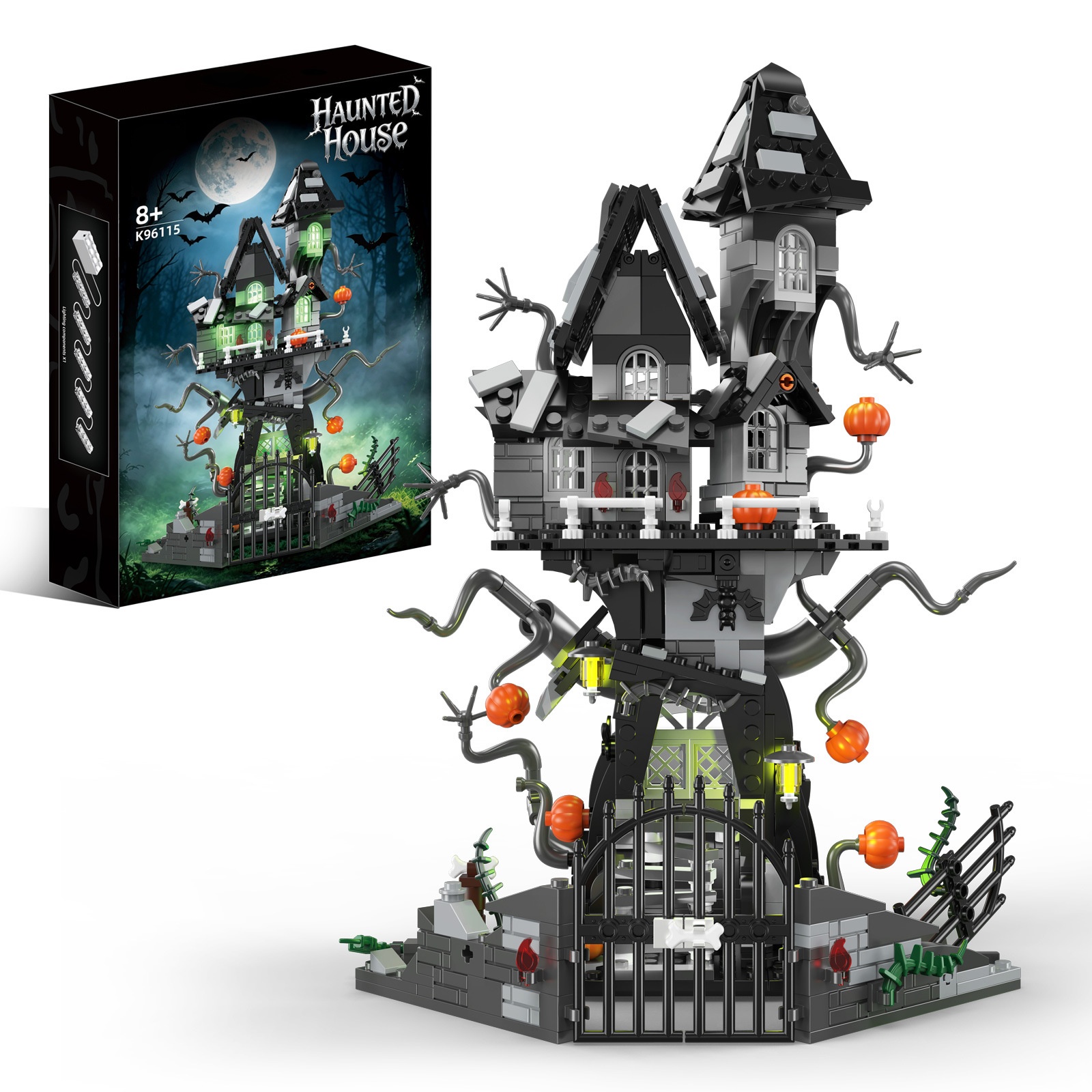 Spooky Green Light Haunted House Building Block Set